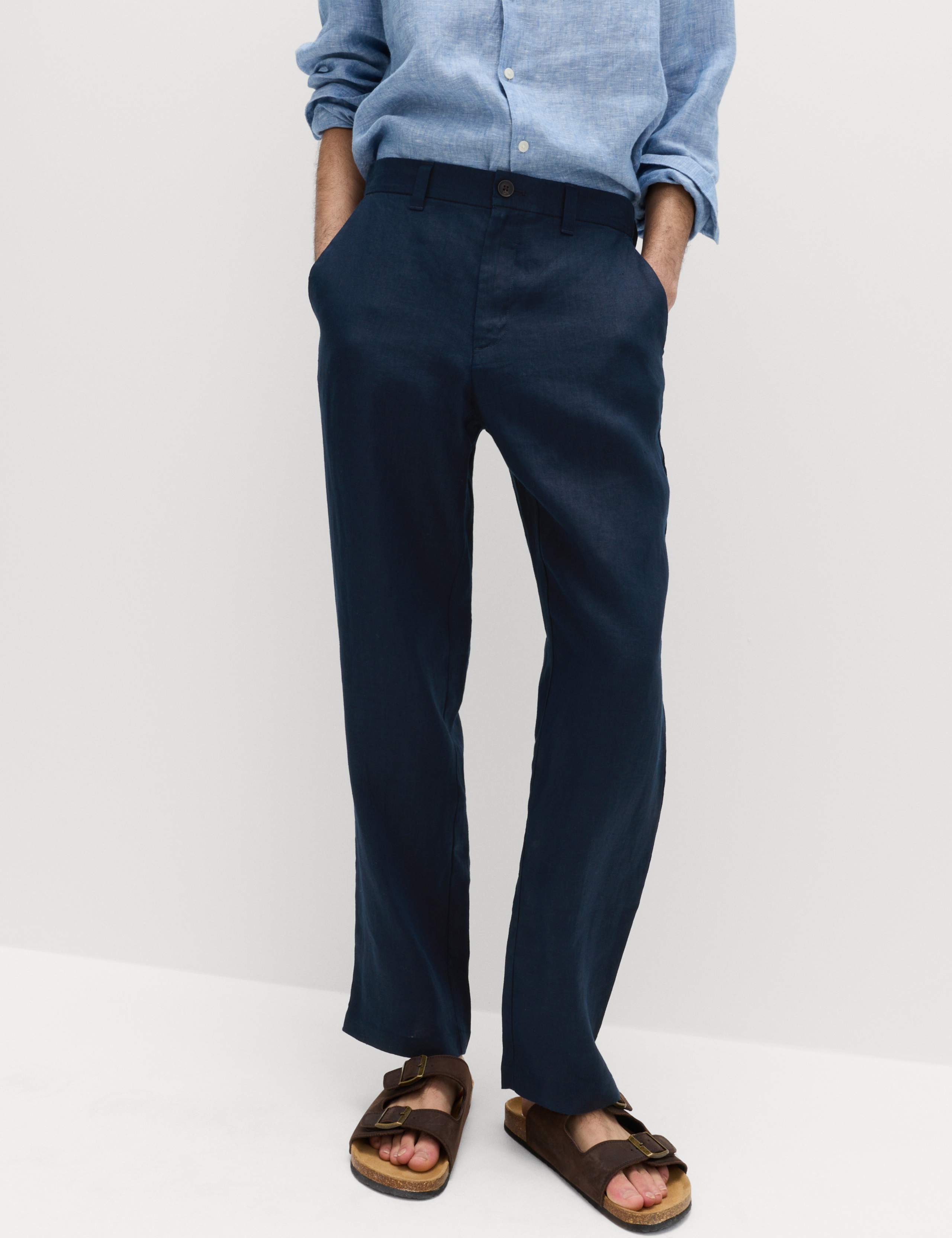 Pure Linen Half- Elasticated Waist Trousers