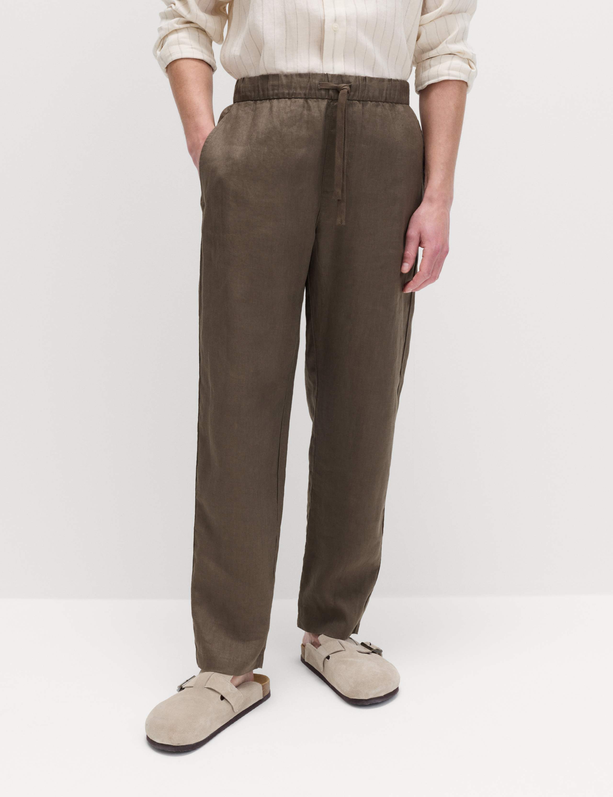 Loose Fit Pure Linen Elasticated Waist Trousers