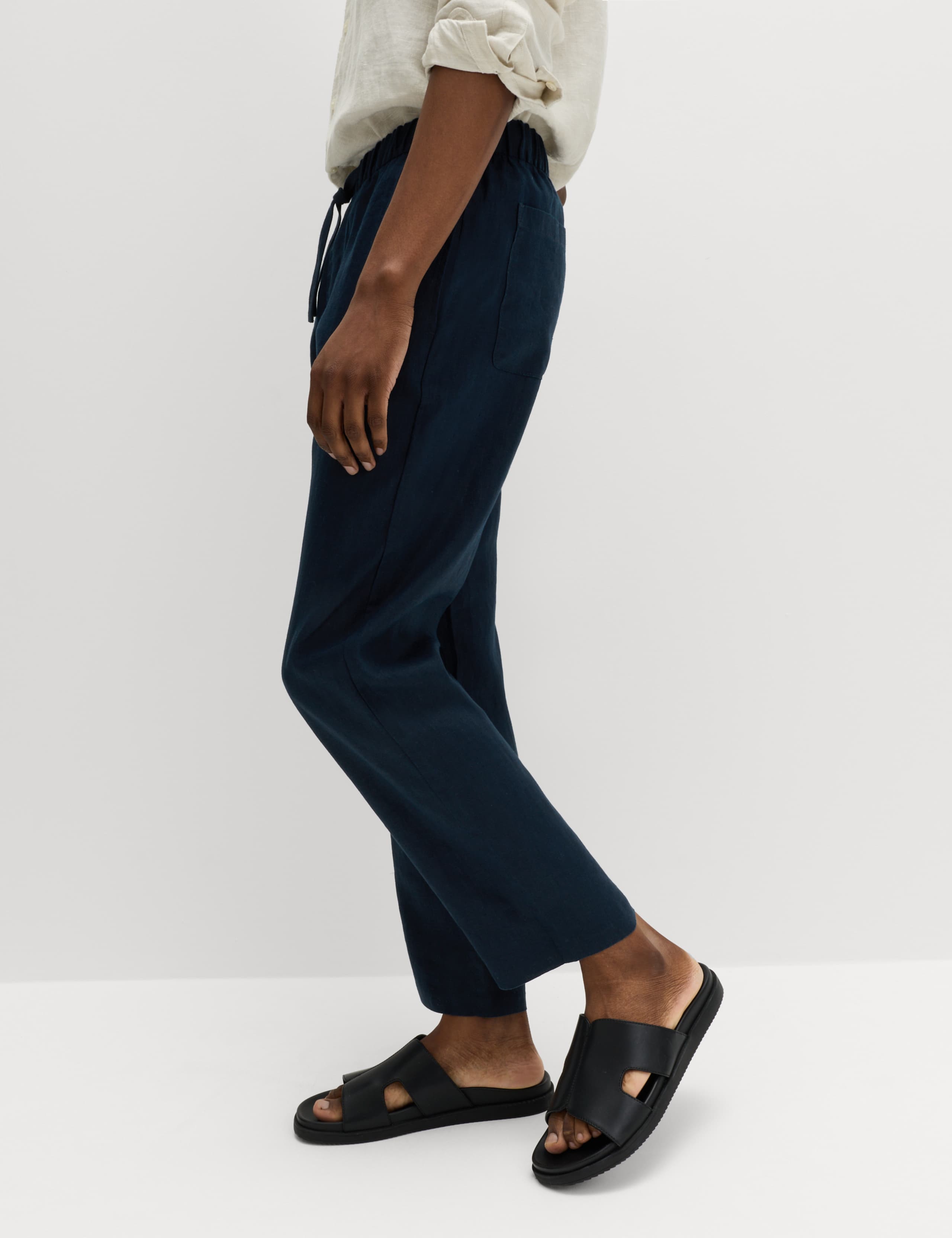 Loose Fit Pure Linen Elasticated Waist Trousers