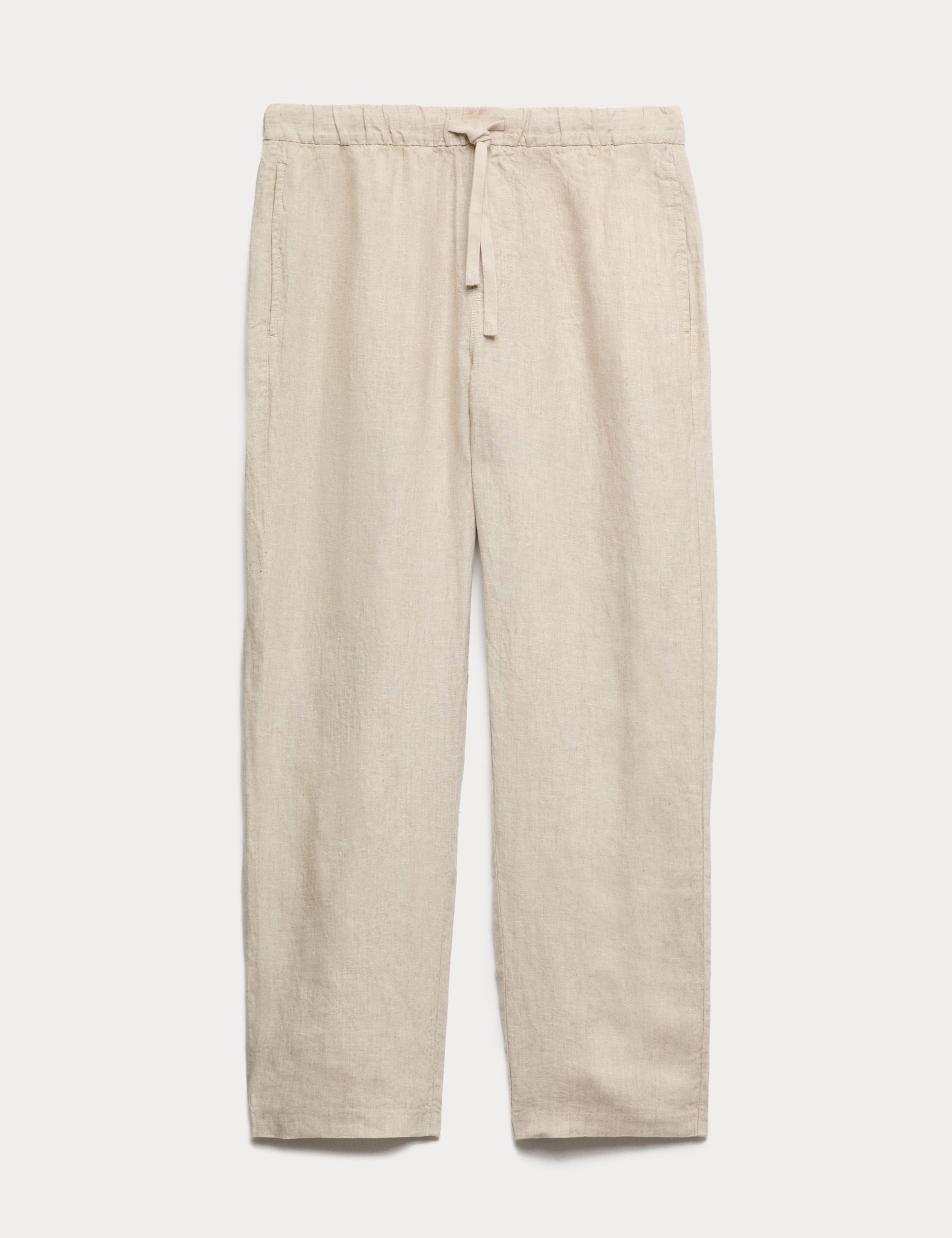 Loose Fit Pure Linen Elasticated Waist Trousers