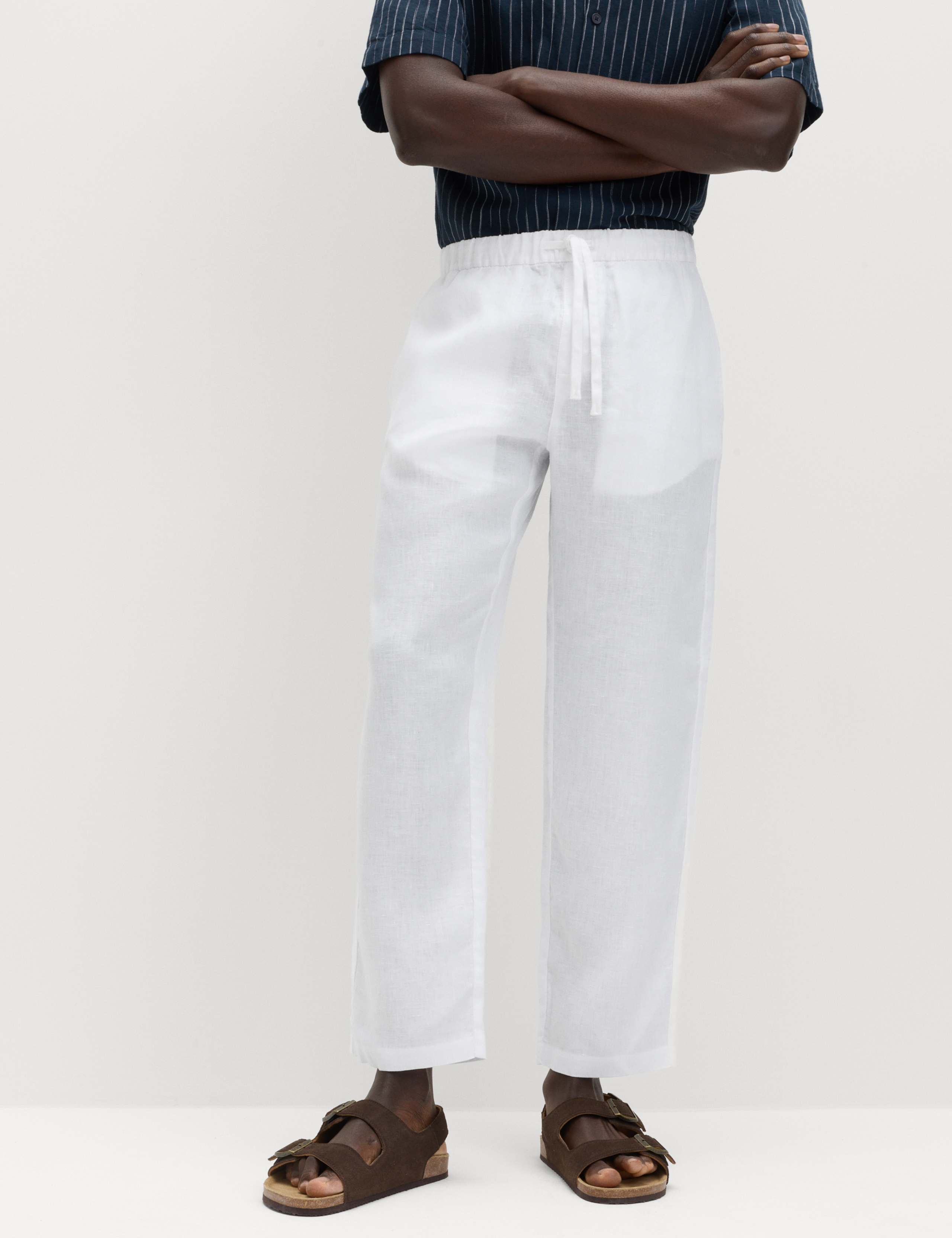 Loose Fit Pure Linen Elasticated Waist Trousers
