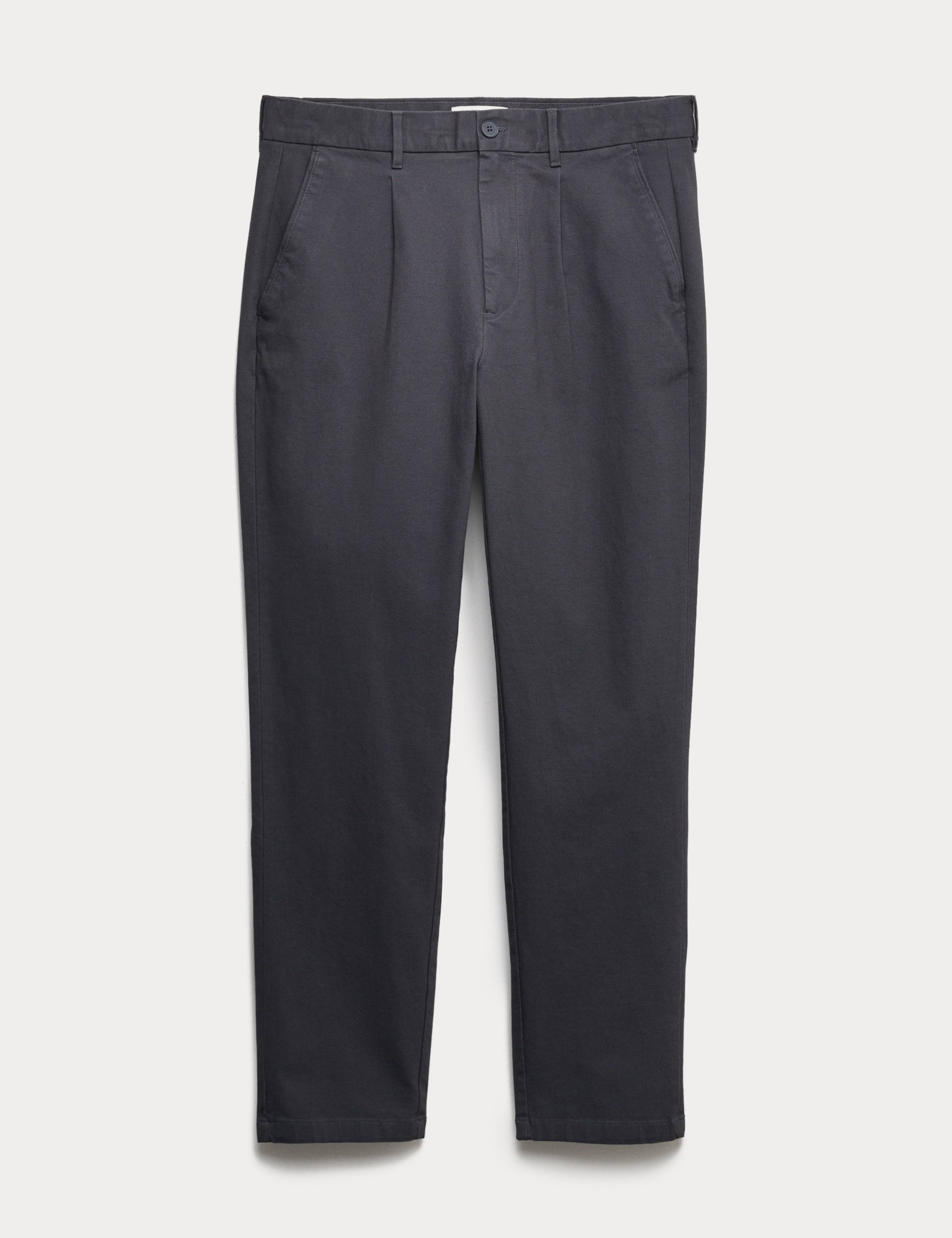 Regular Fit Textured Dobby Pleat Front Chinos