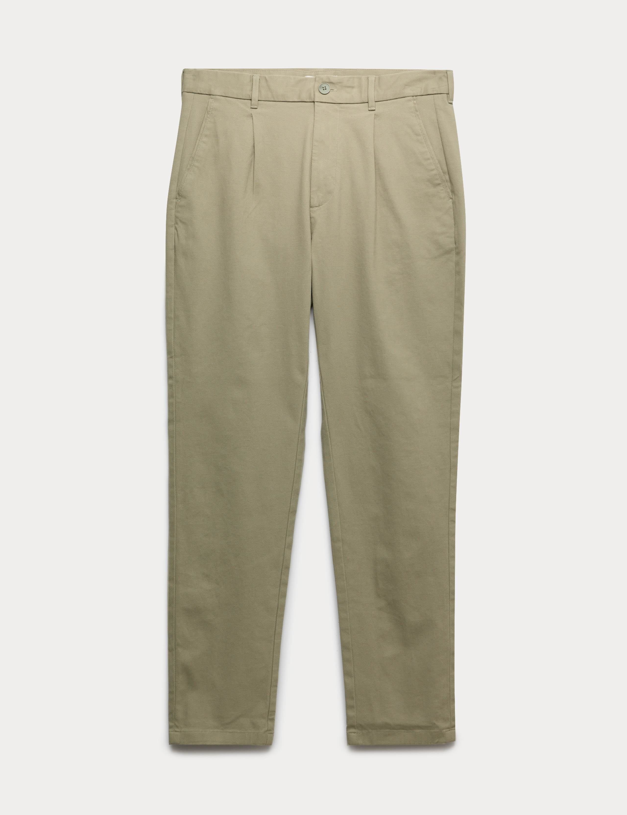 Tapered Fit Textured Dobby Pleat Front Chinos