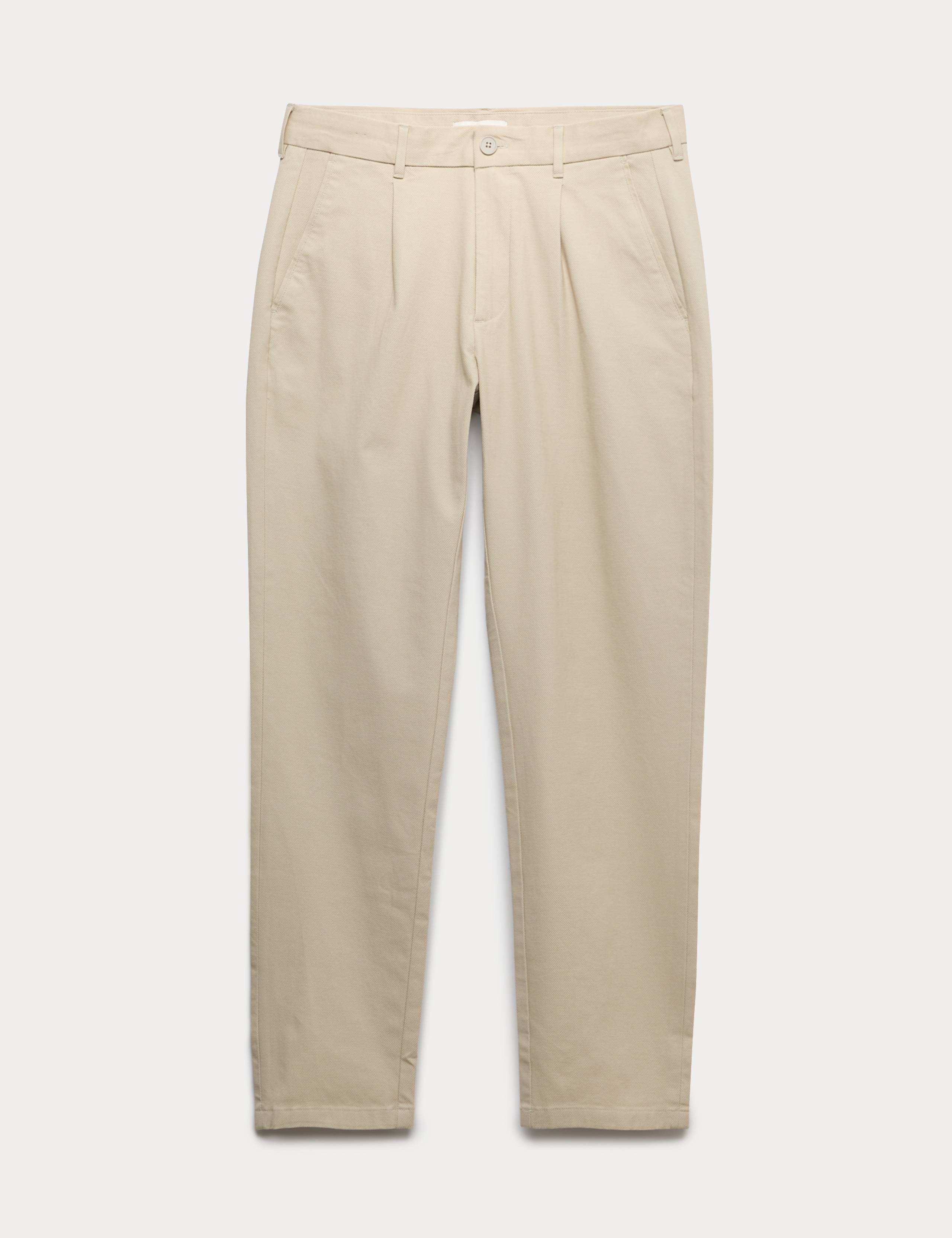 Tapered Fit Textured Dobby Pleat Front Chinos