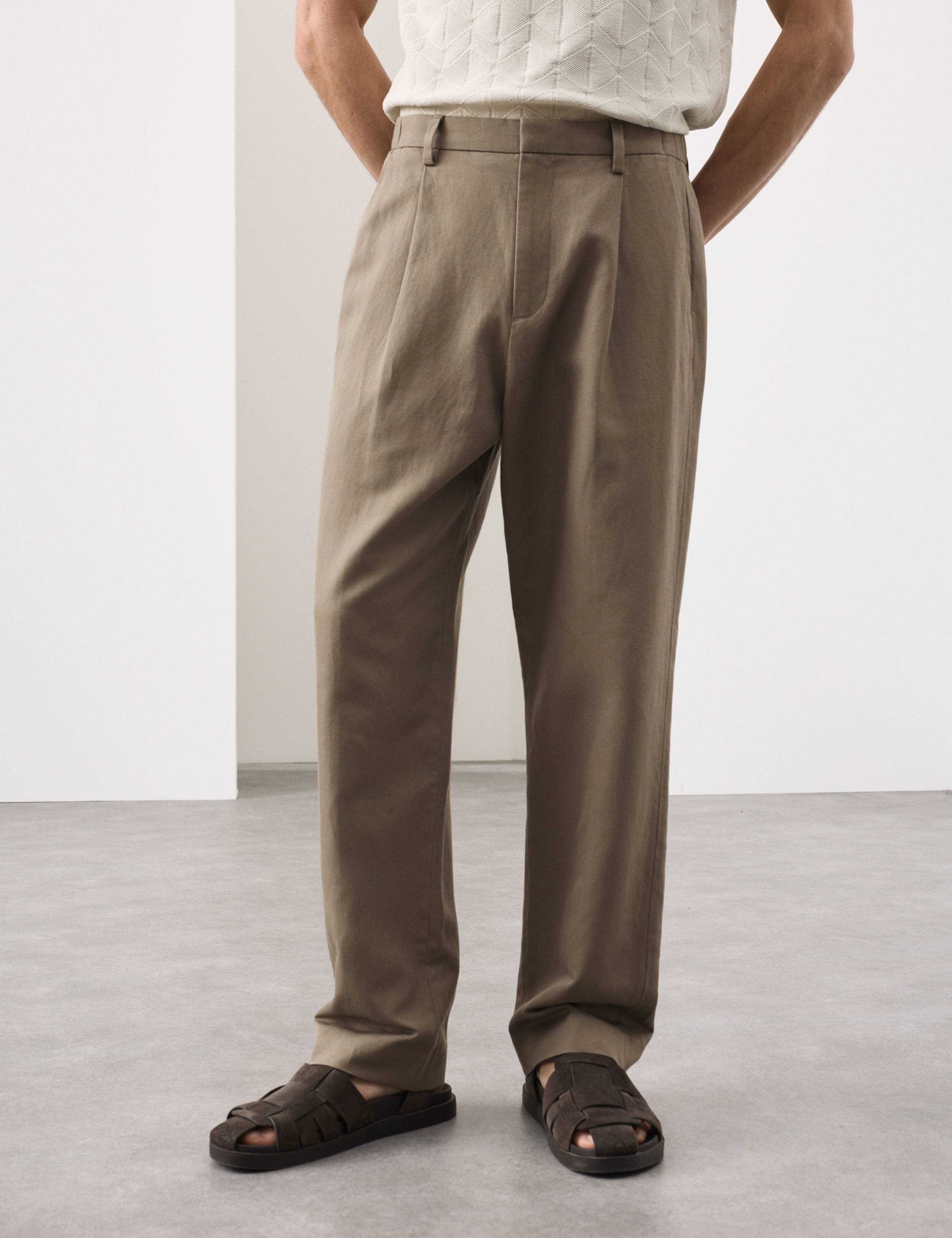 Relaxed Fit Cotton Linen Blend Trousers