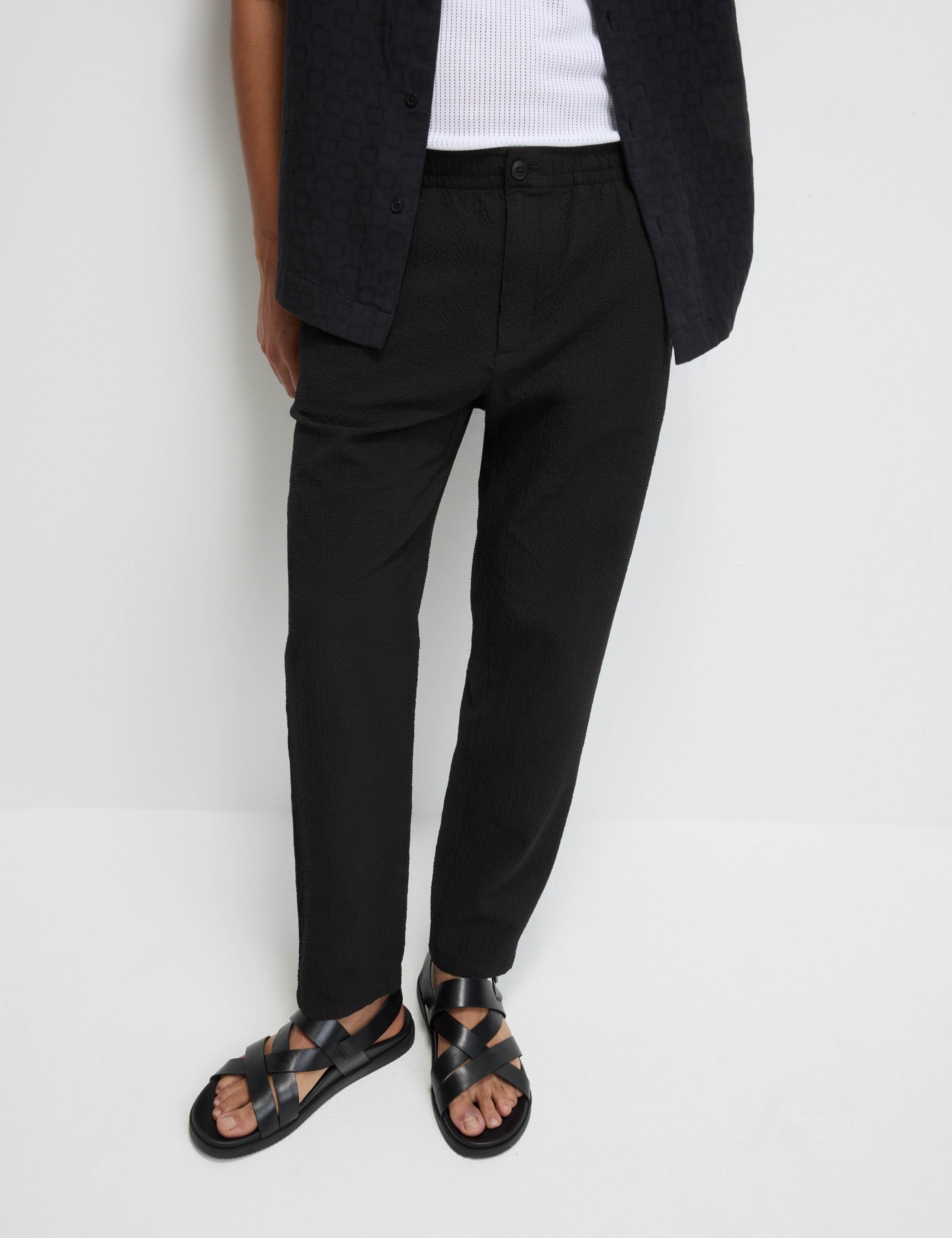 Tapered Fit Lightweight Seersucker Elasticated Waist Trousers