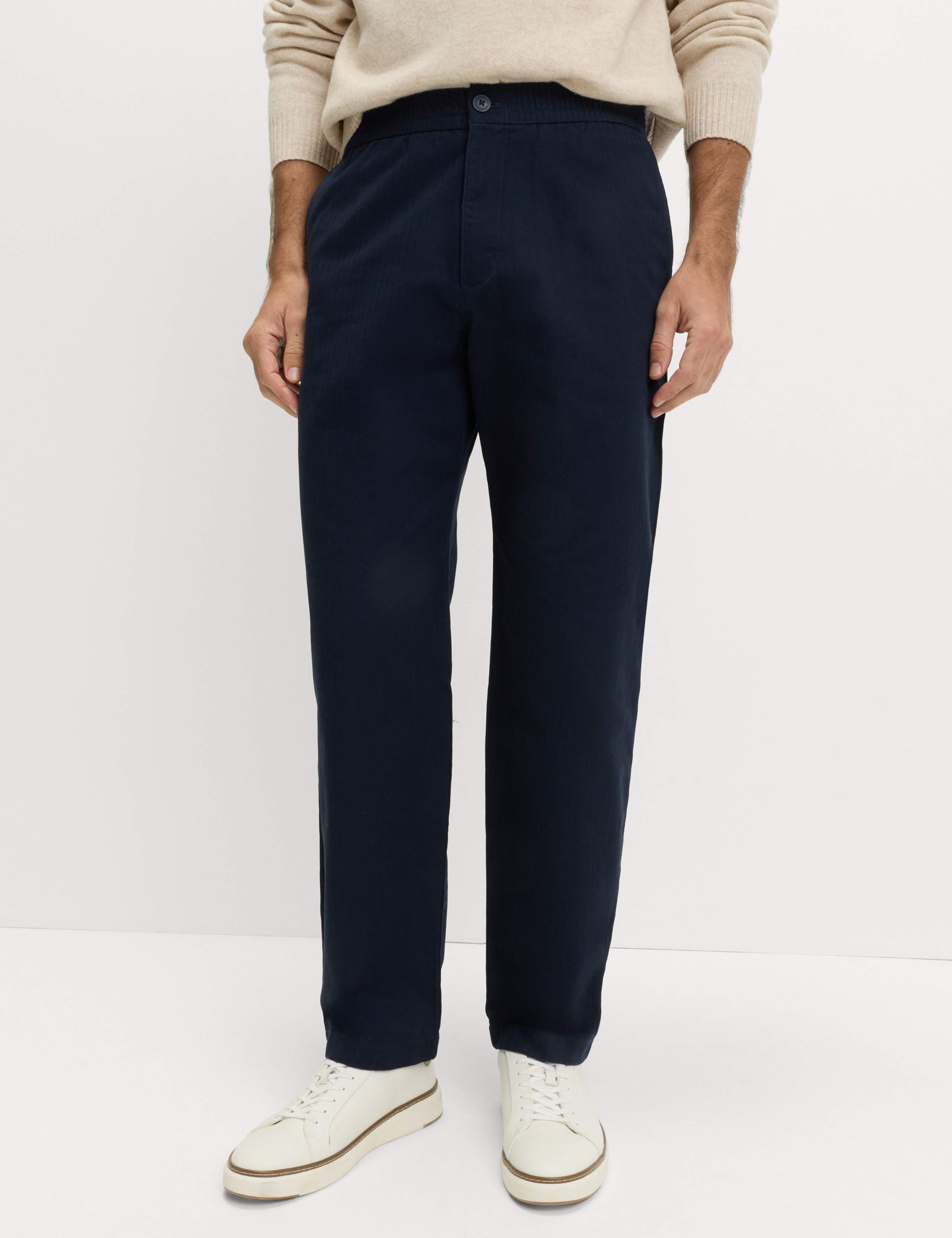 Tapered Fit Pure Cotton Herringbone Trousers