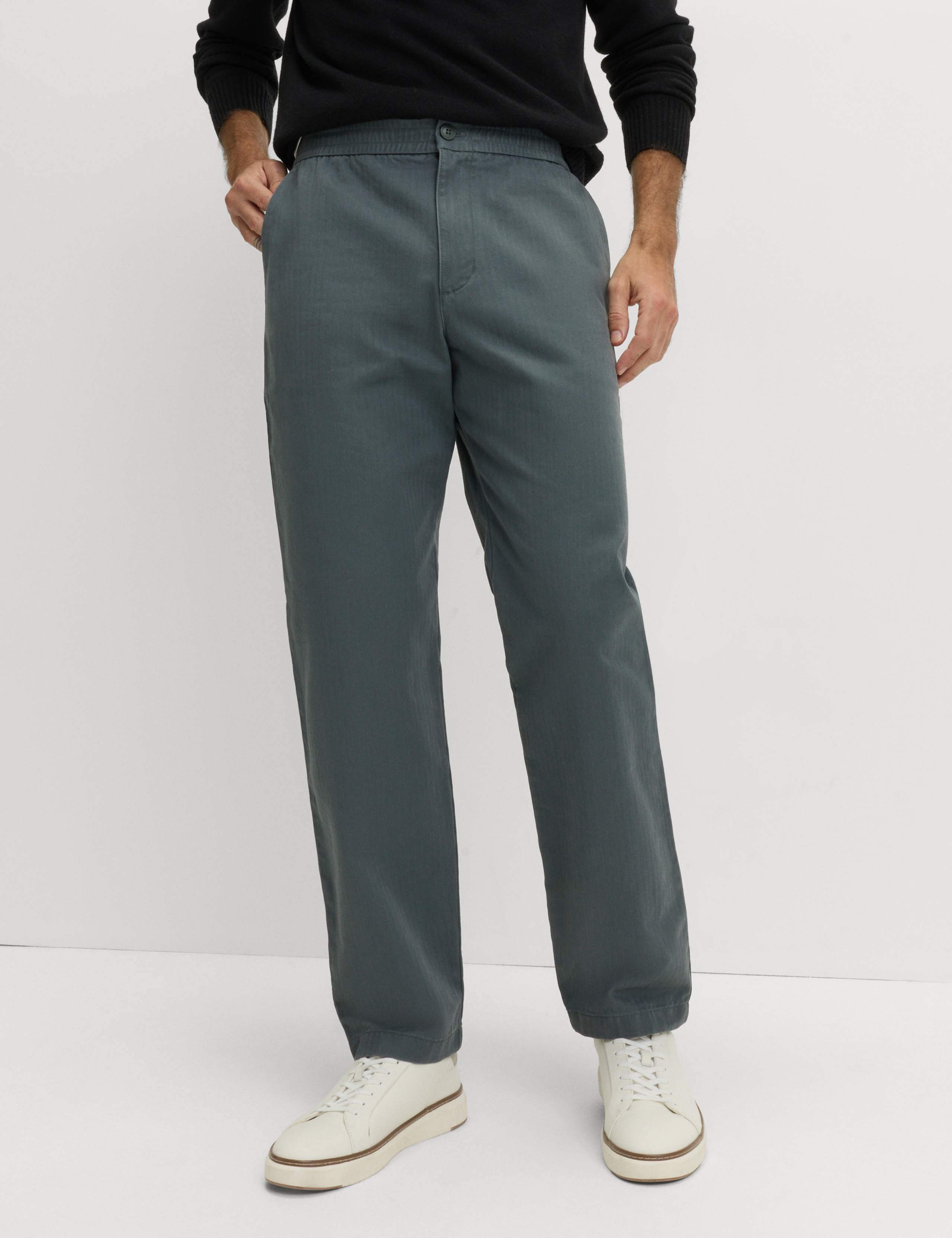 Tapered Fit Pure Cotton Herringbone Trousers