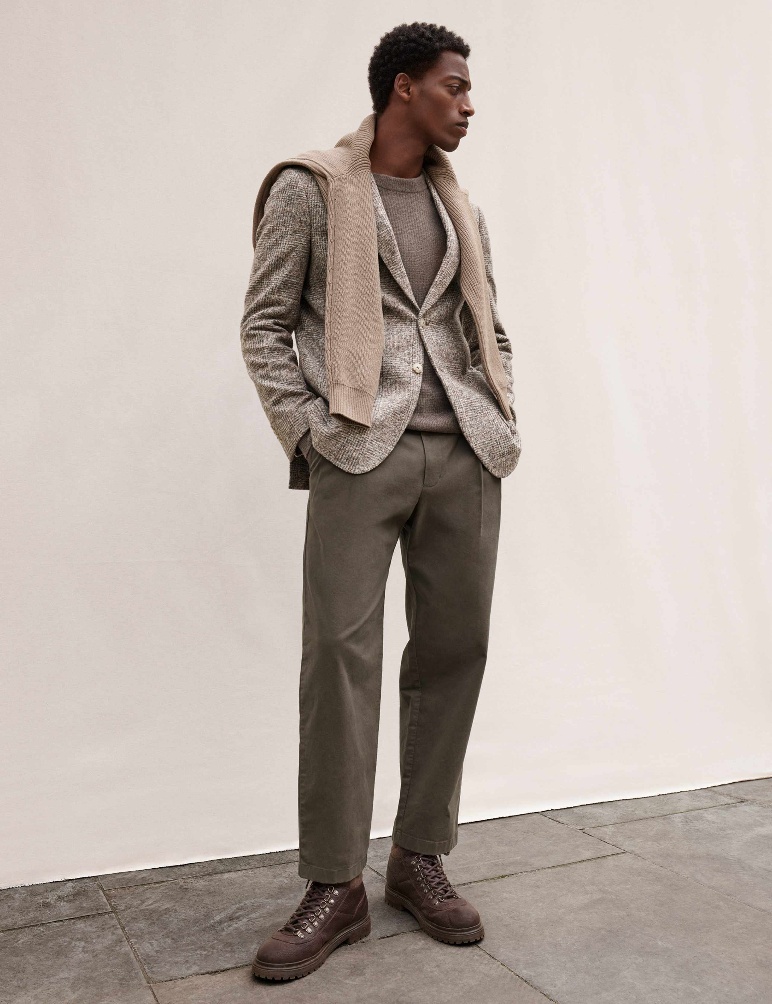 Tapered Fit Twin Pleat Stretch Chinos