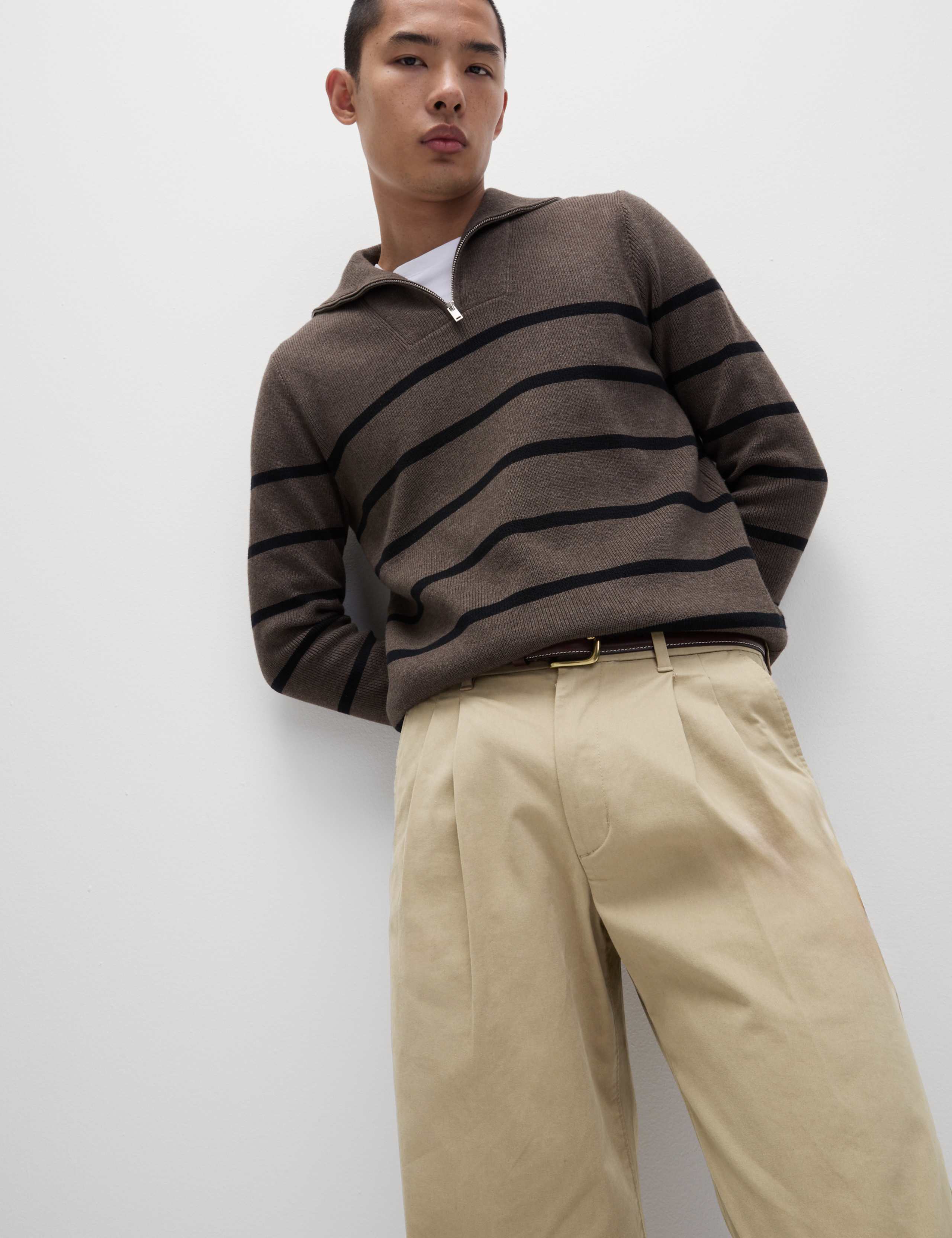 Tapered Fit Twin Pleat Stretch Chinos