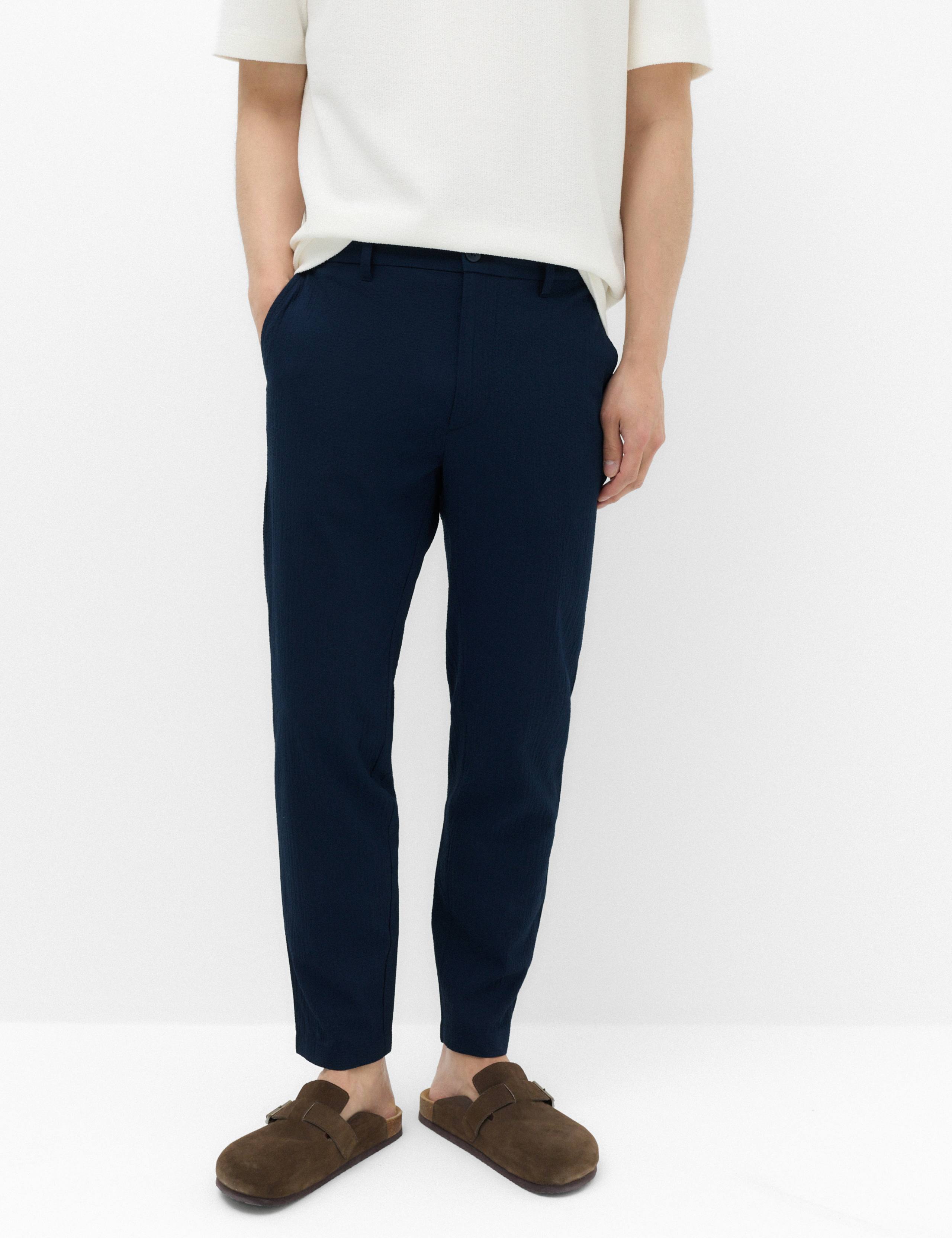 Tapered Fit Cotton Rich Seersucker Trousers