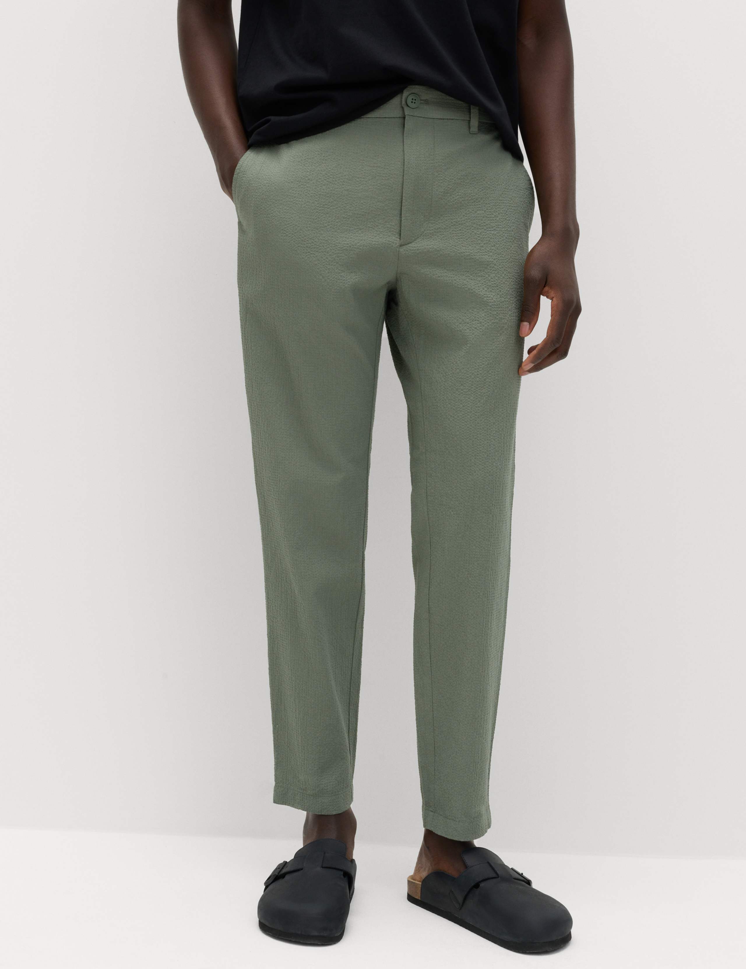 Tapered Fit Cotton Rich Seersucker Trousers