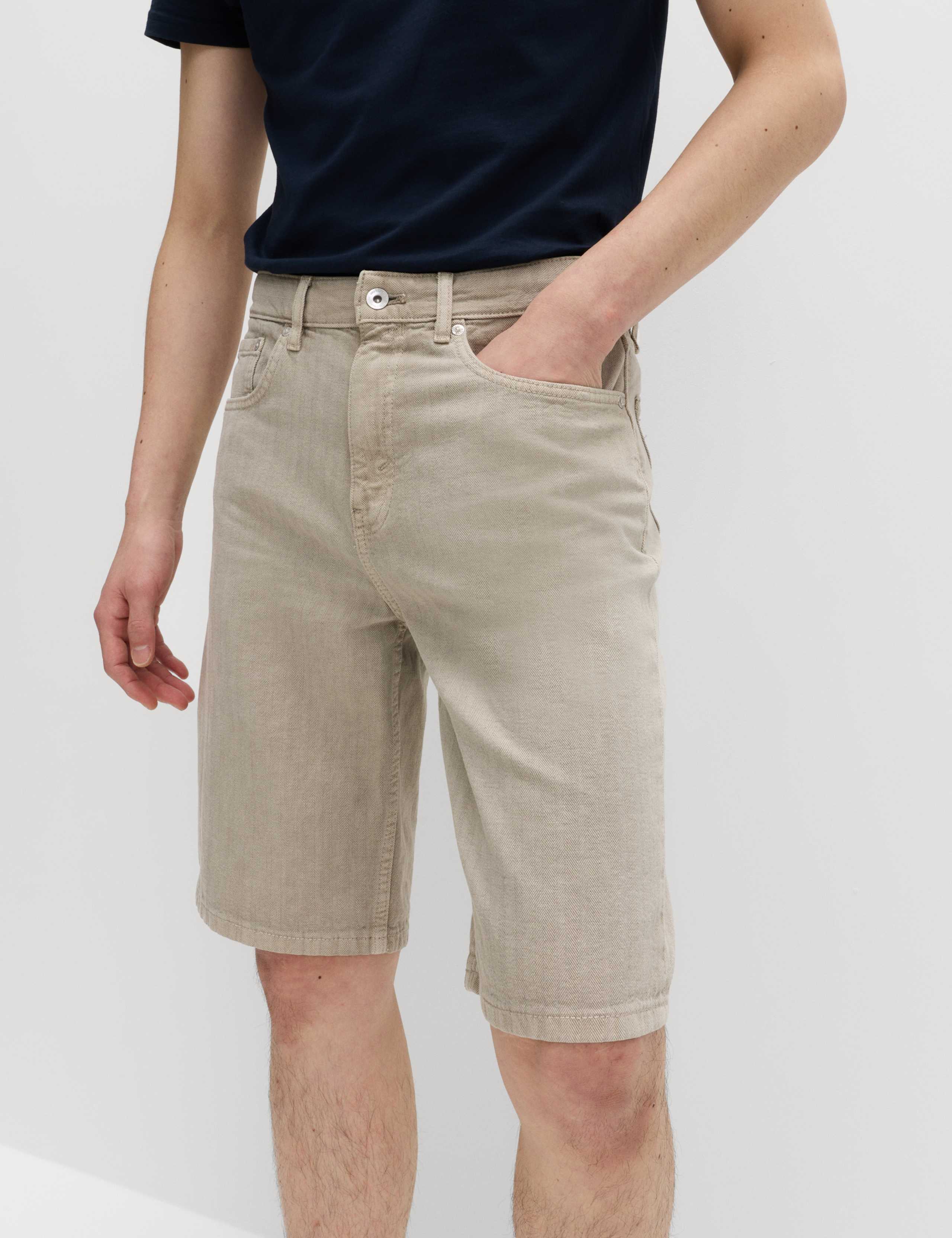 Pure Cotton Striped Rigid Denim Shorts