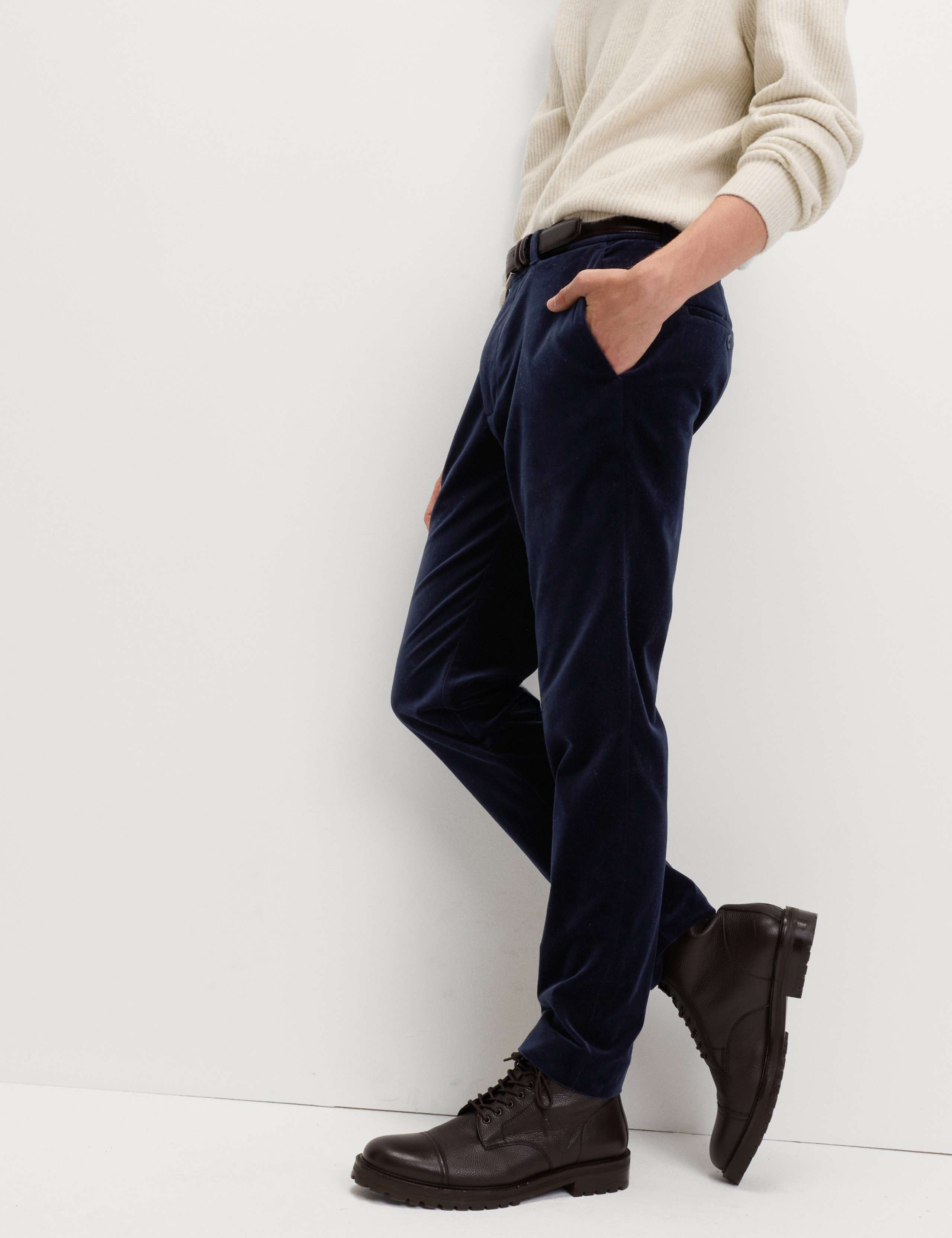 Slim Fit Velvet Stretch Trousers