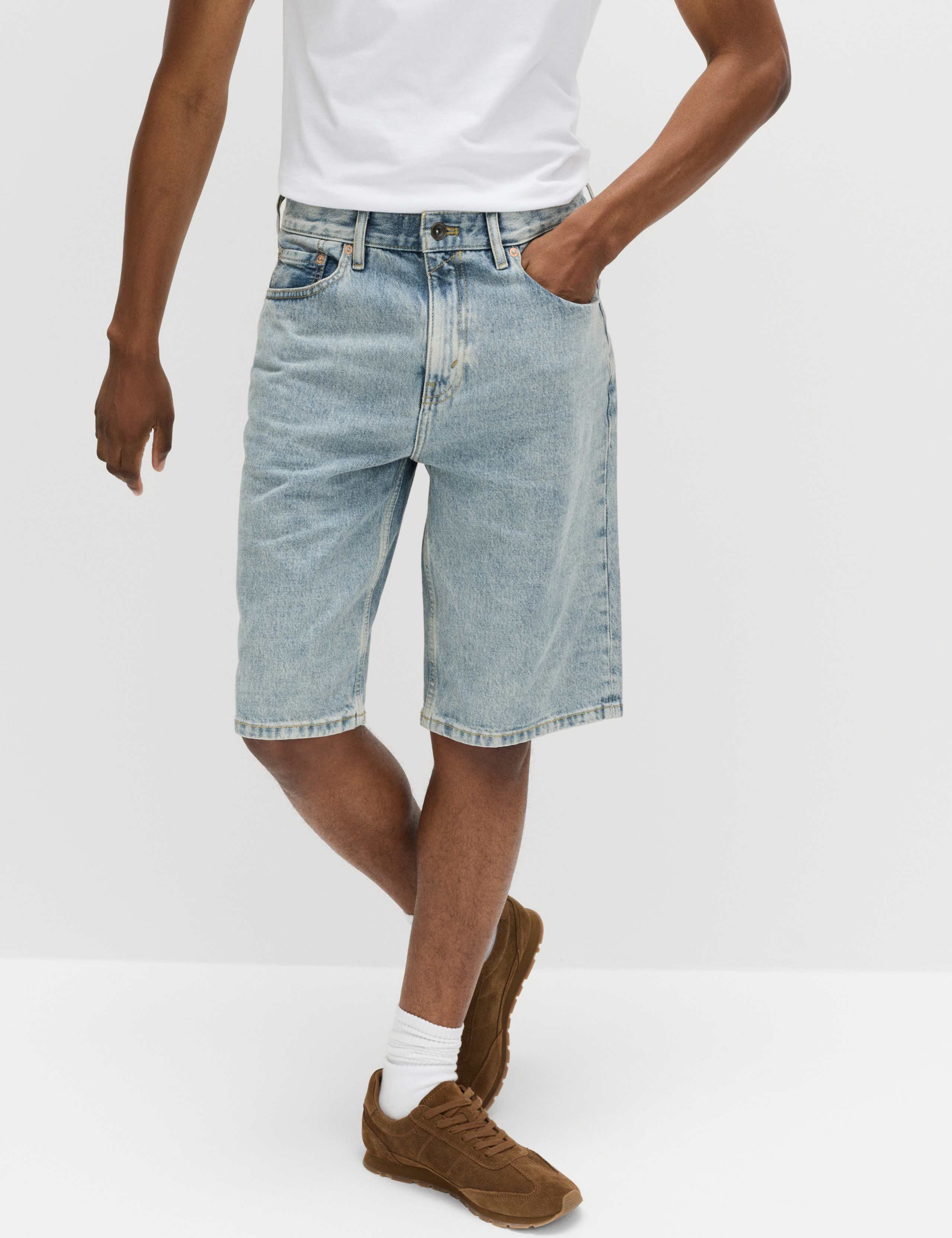 Straight Leg Rigid Denim Shorts