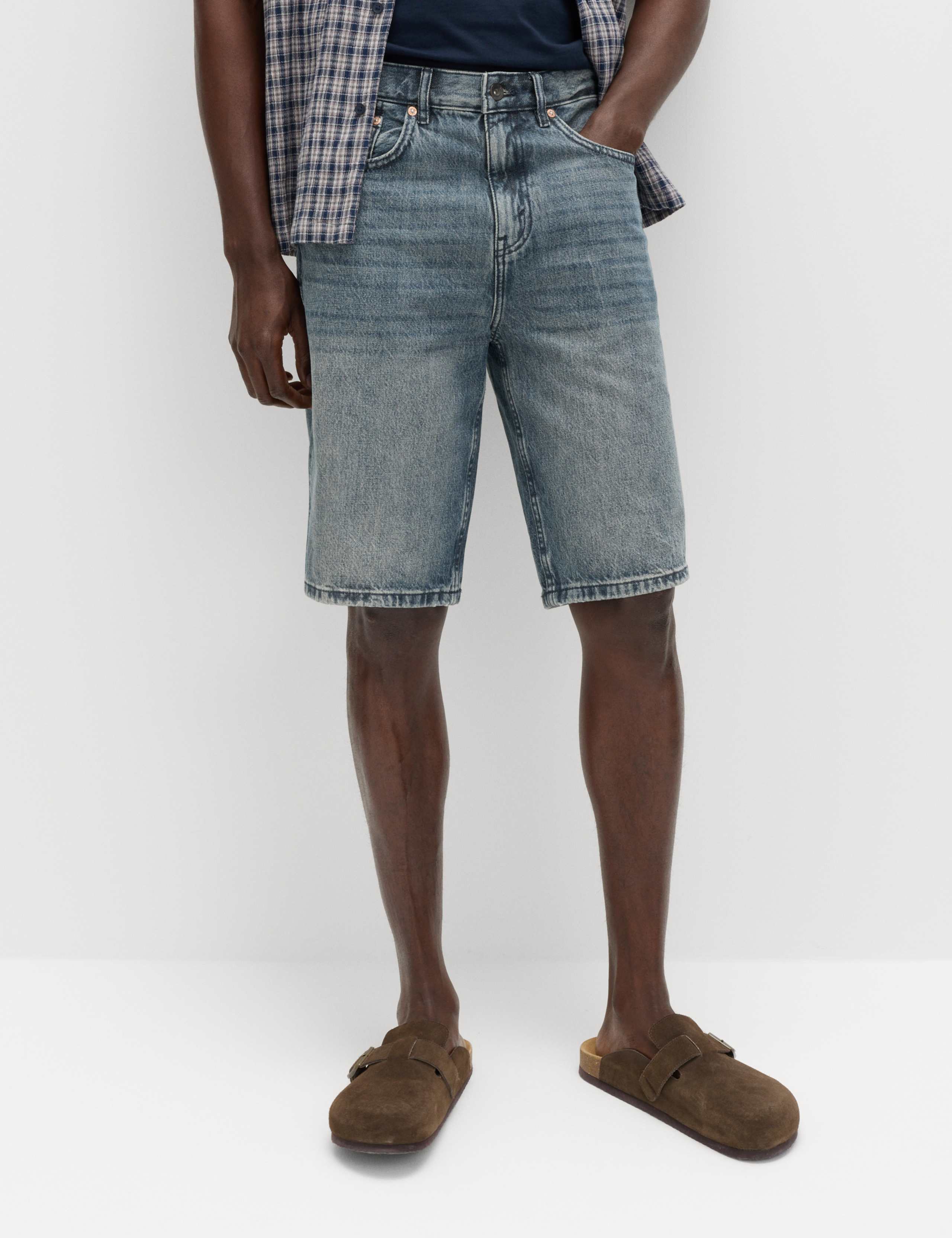 Straight Leg Rigid Denim Shorts