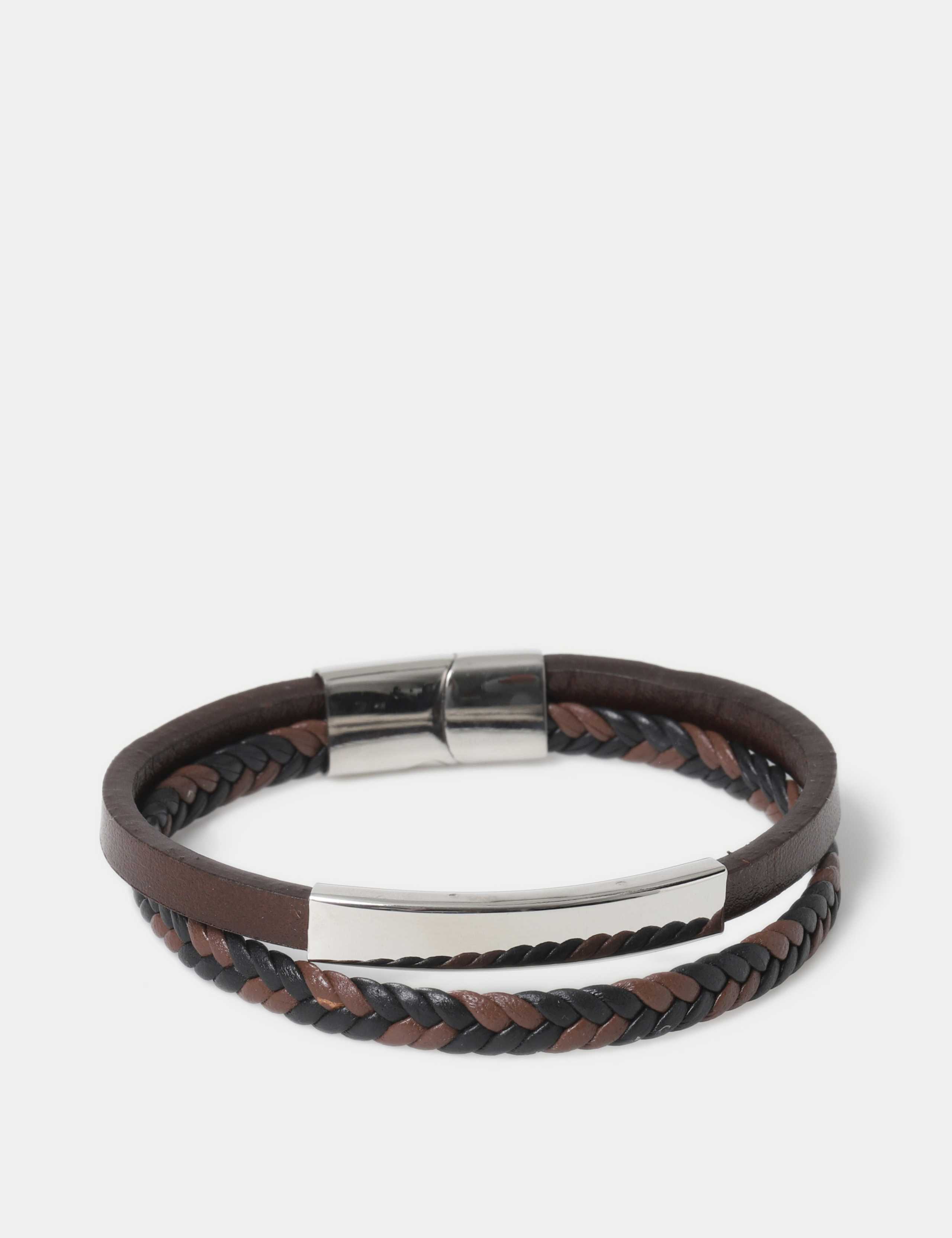 Leather Double Row Plait Bracelet