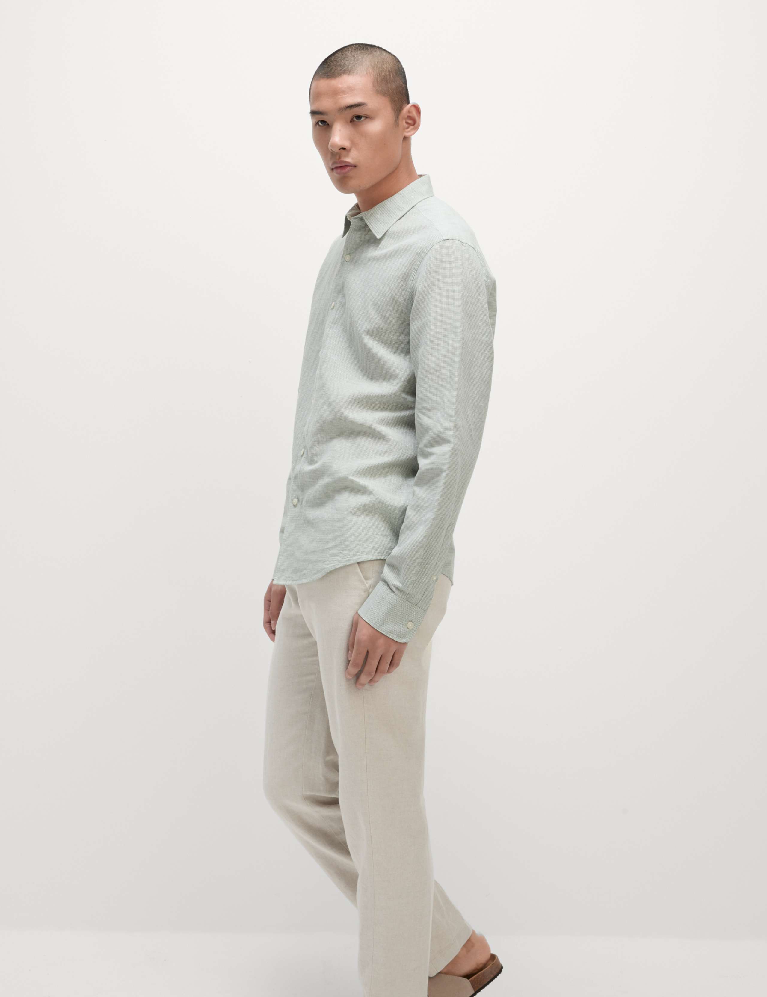 Cotton Linen Blend Puppytooth Shirt