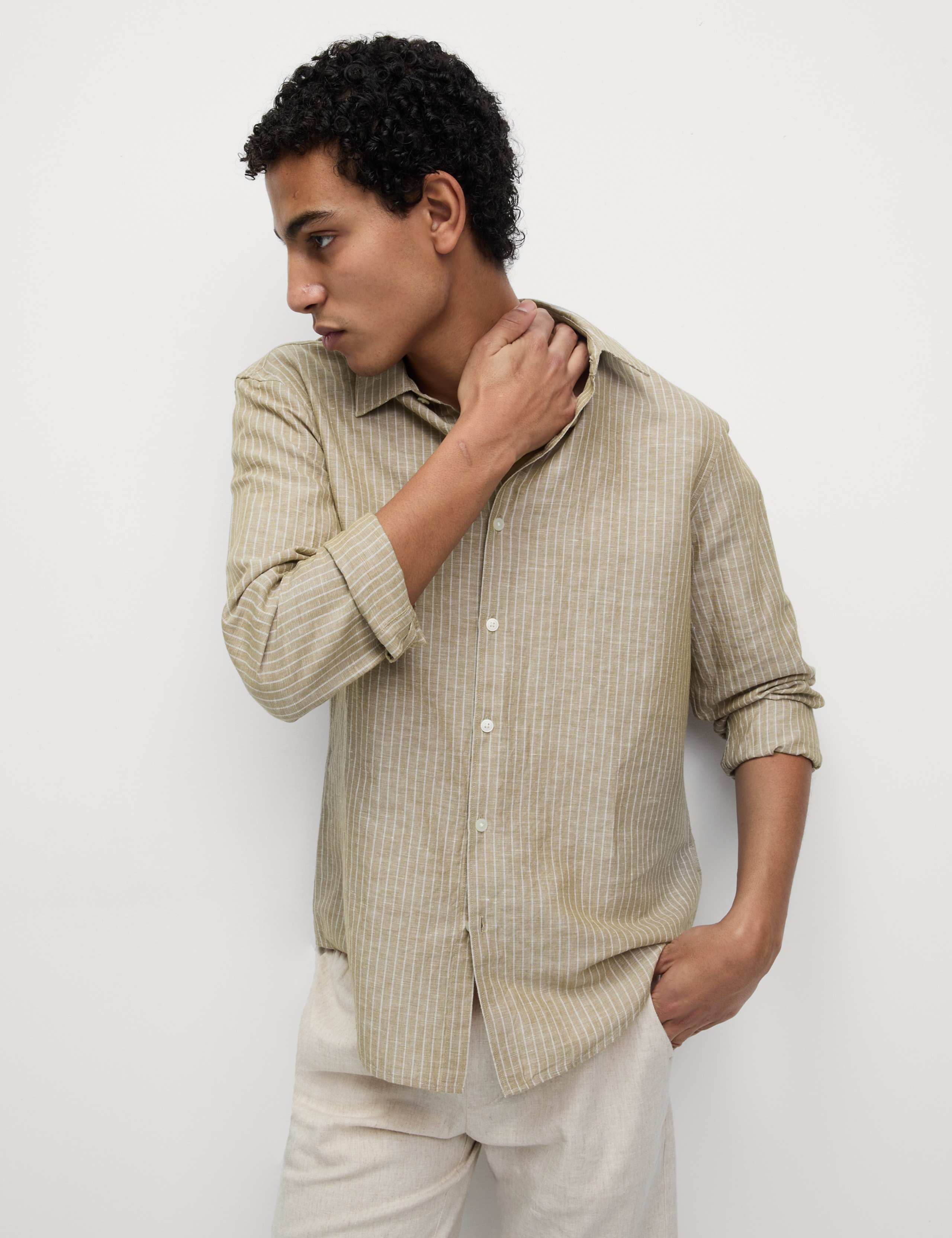 Cotton Linen Blend Striped Shirt