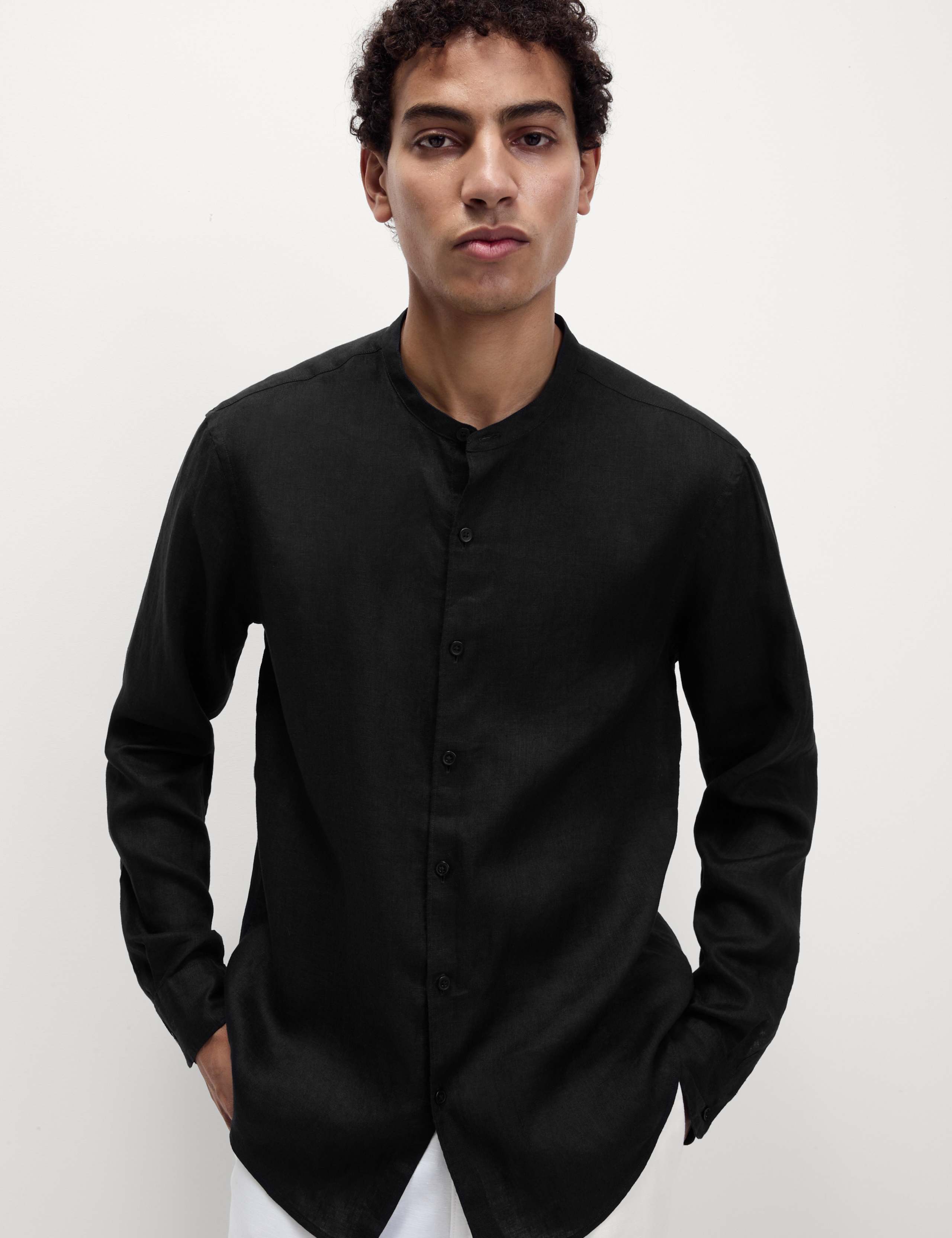 Pure Linen Grandad Collar Shirt