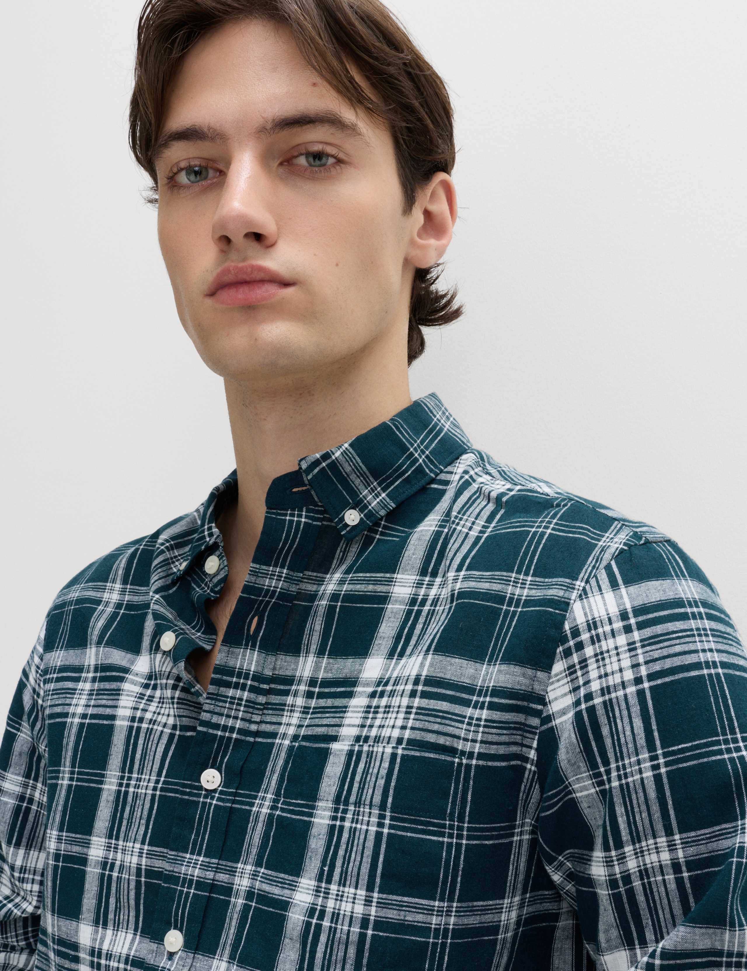 Linen Cotton Blend Check Shirt