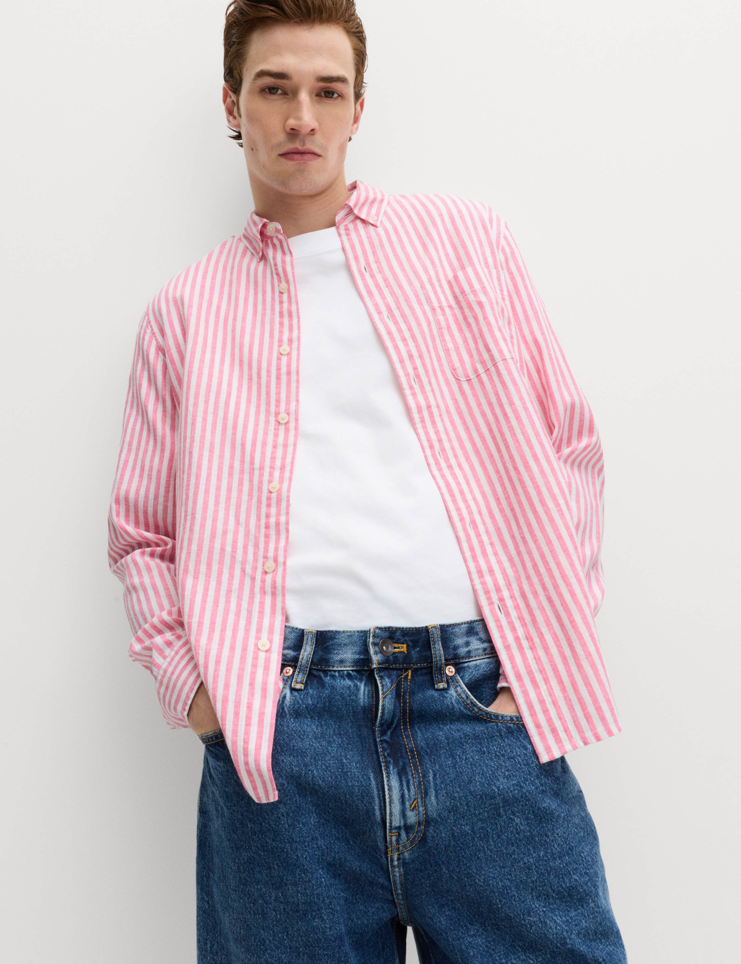 Linen Cotton Blend Striped Shirt