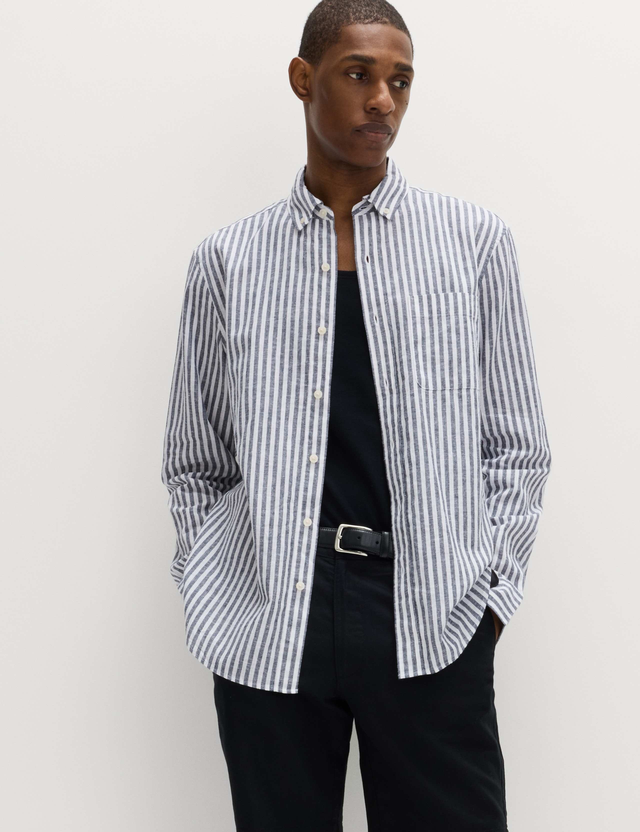 Linen Cotton Blend Striped Shirt