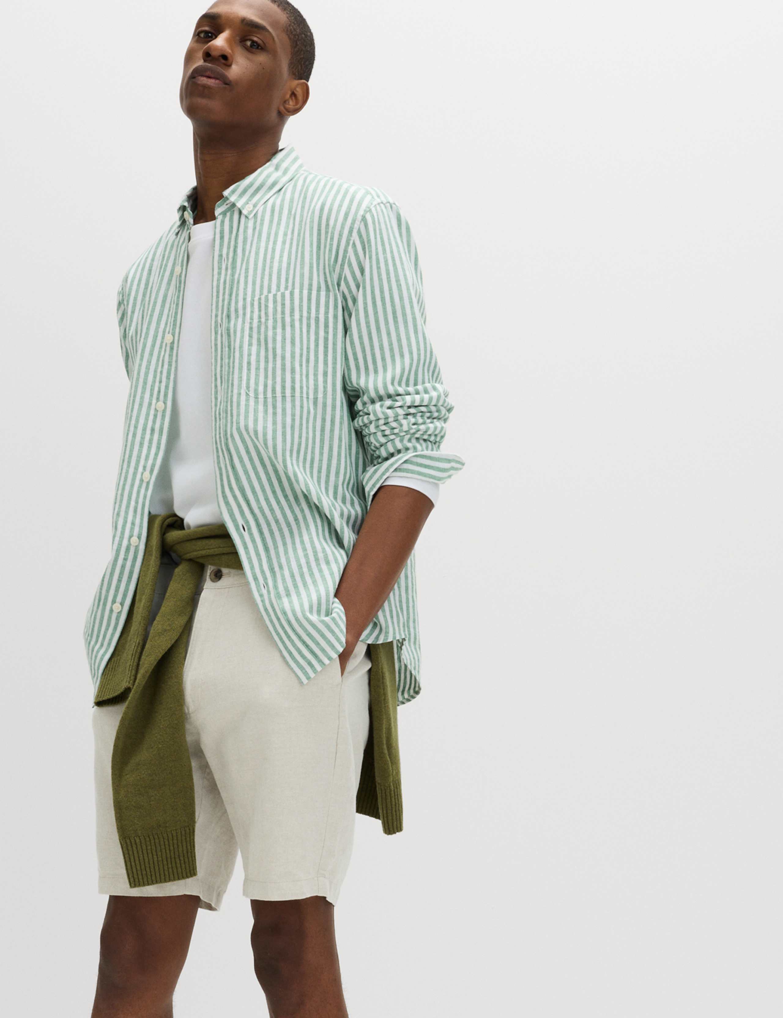 Linen Cotton Blend Striped Shirt