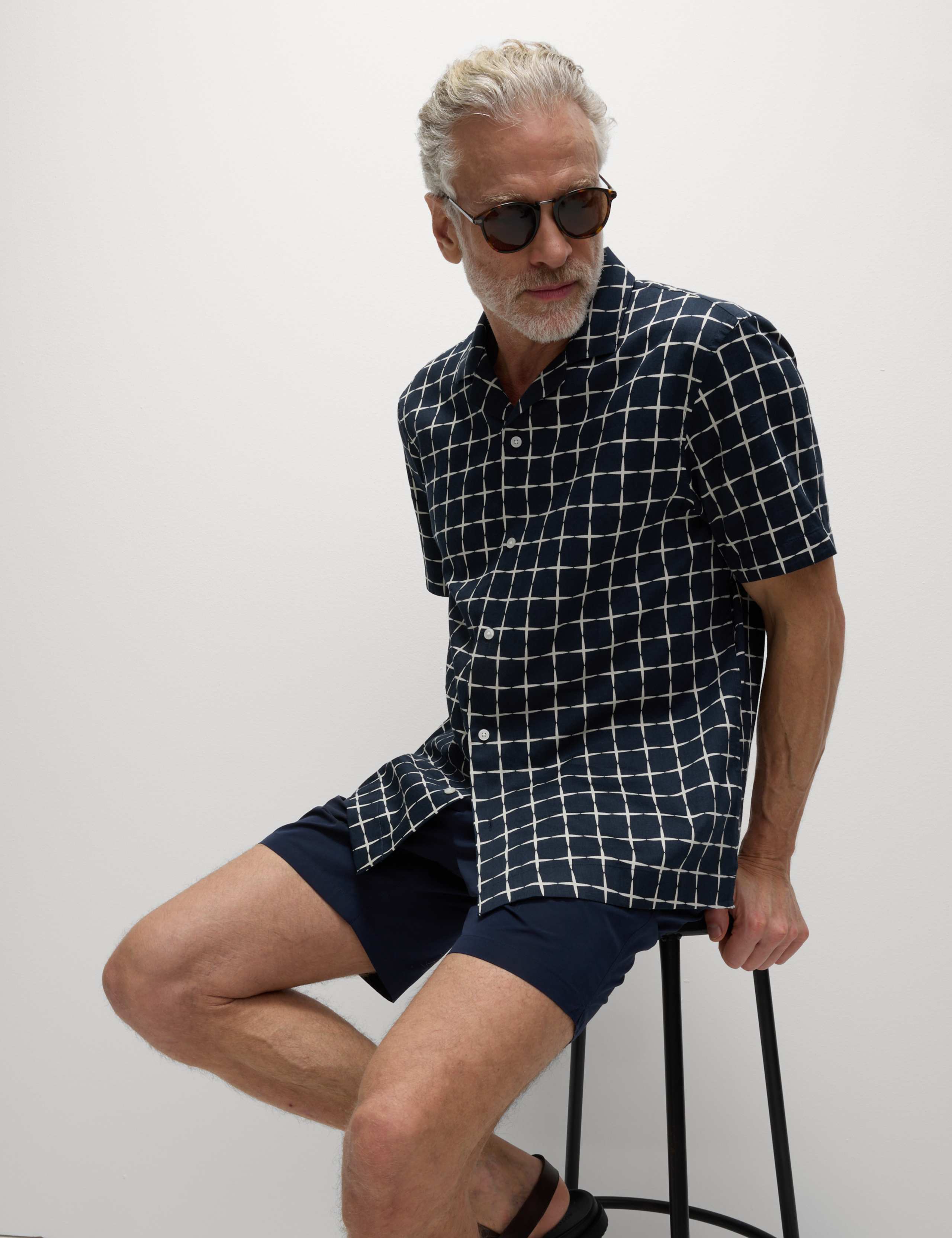 Pure Cotton Geo Print Cuban Collar Shirt