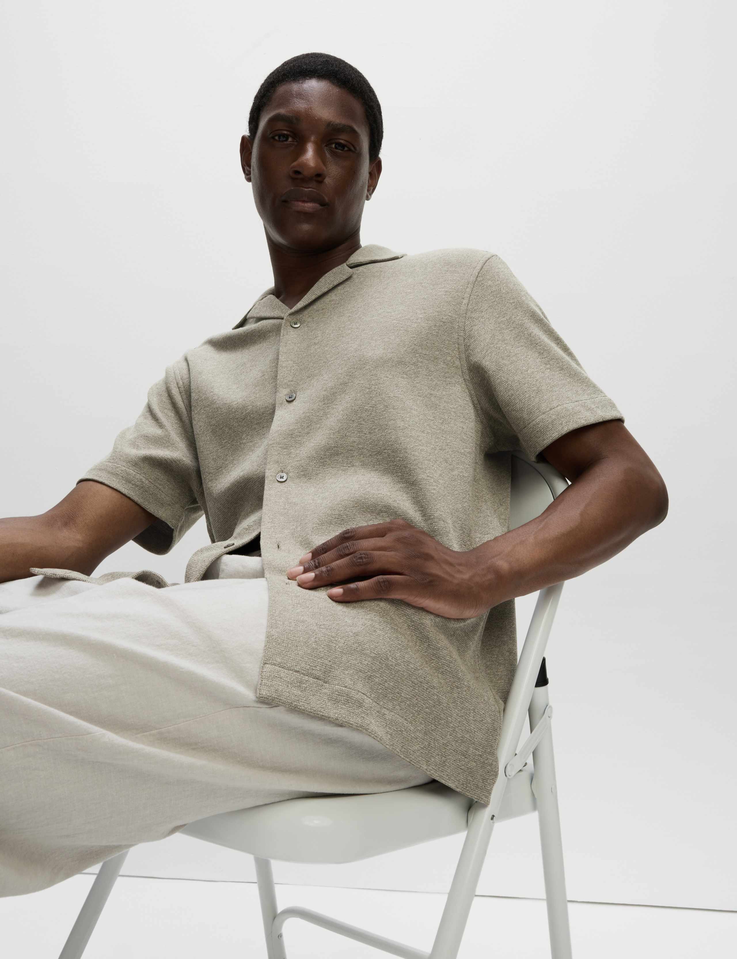 Cotton Blend Textured Knitted Shirt