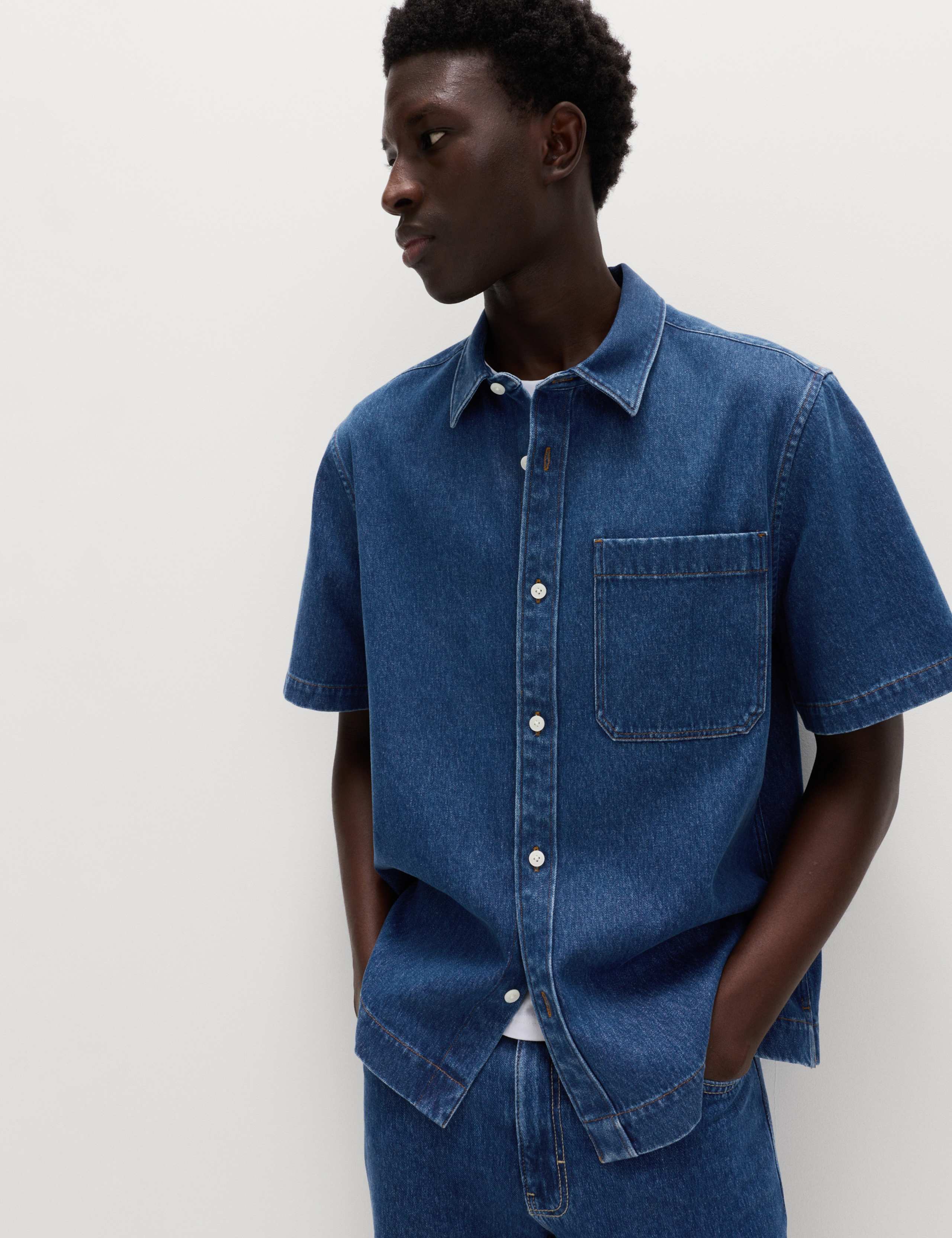Pure Cotton Denim Short Sleeve Shirt