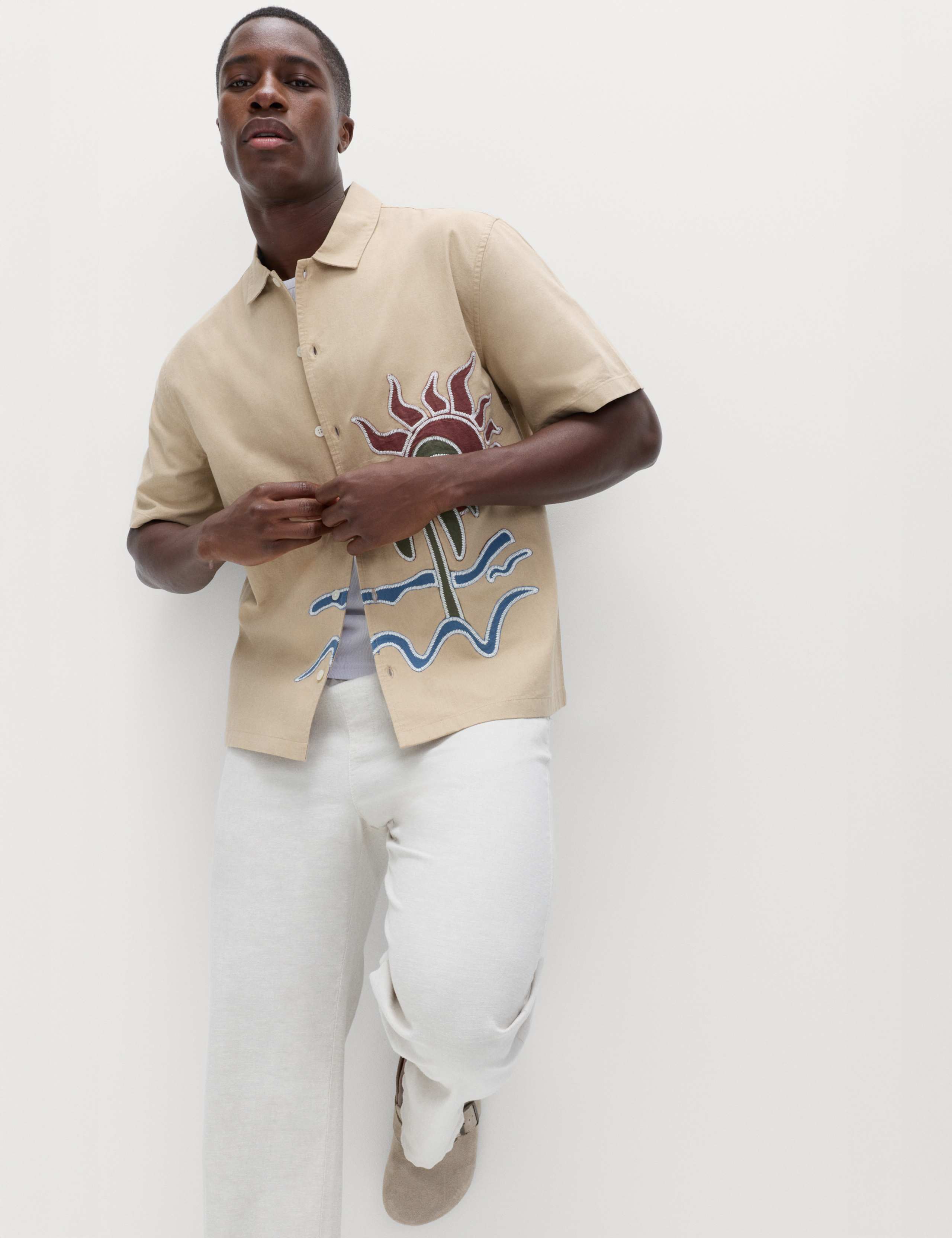 Cotton Rich Embroidered Short Sleeve Shirt