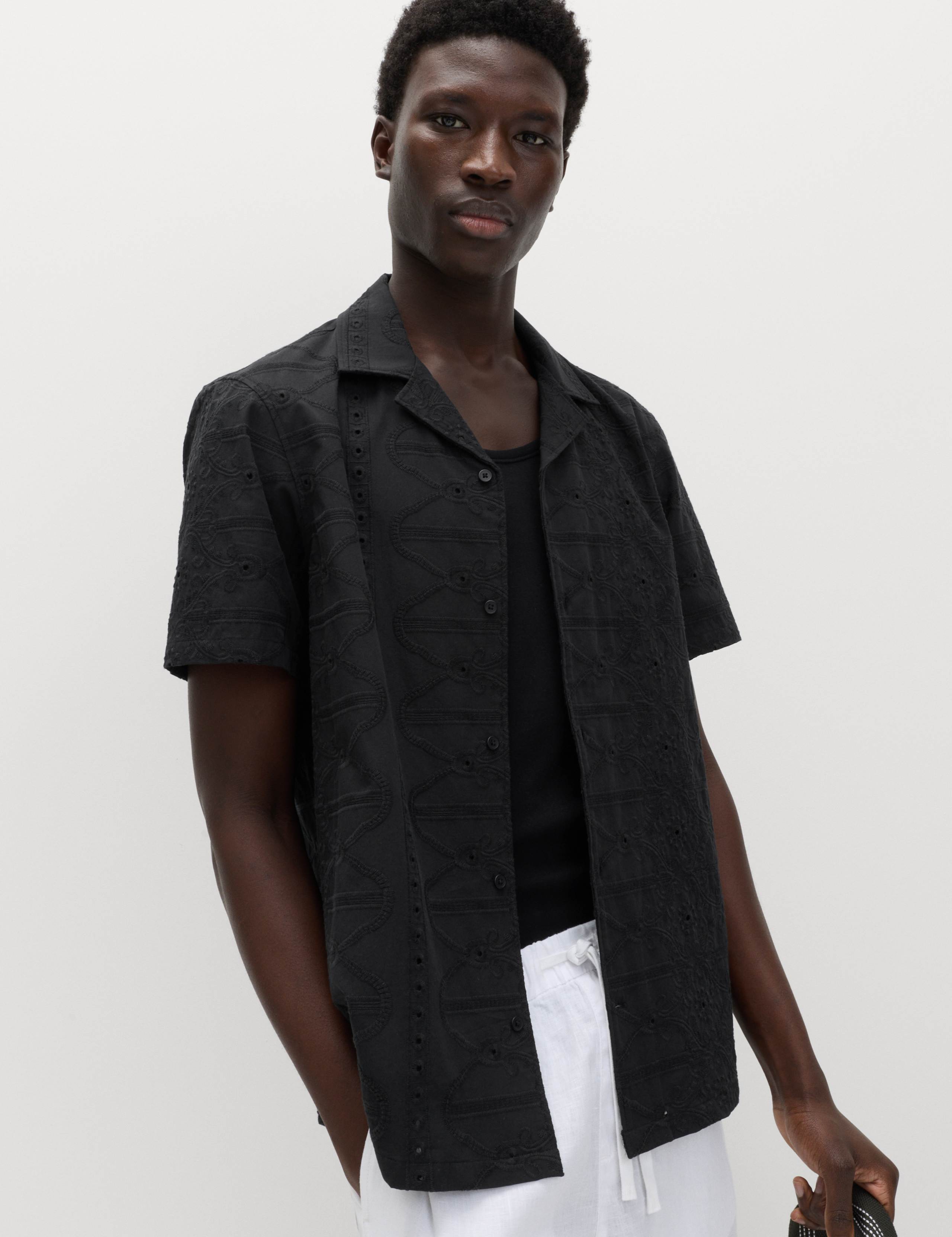 Regular Fit Pure Cotton Embroidered Shirt