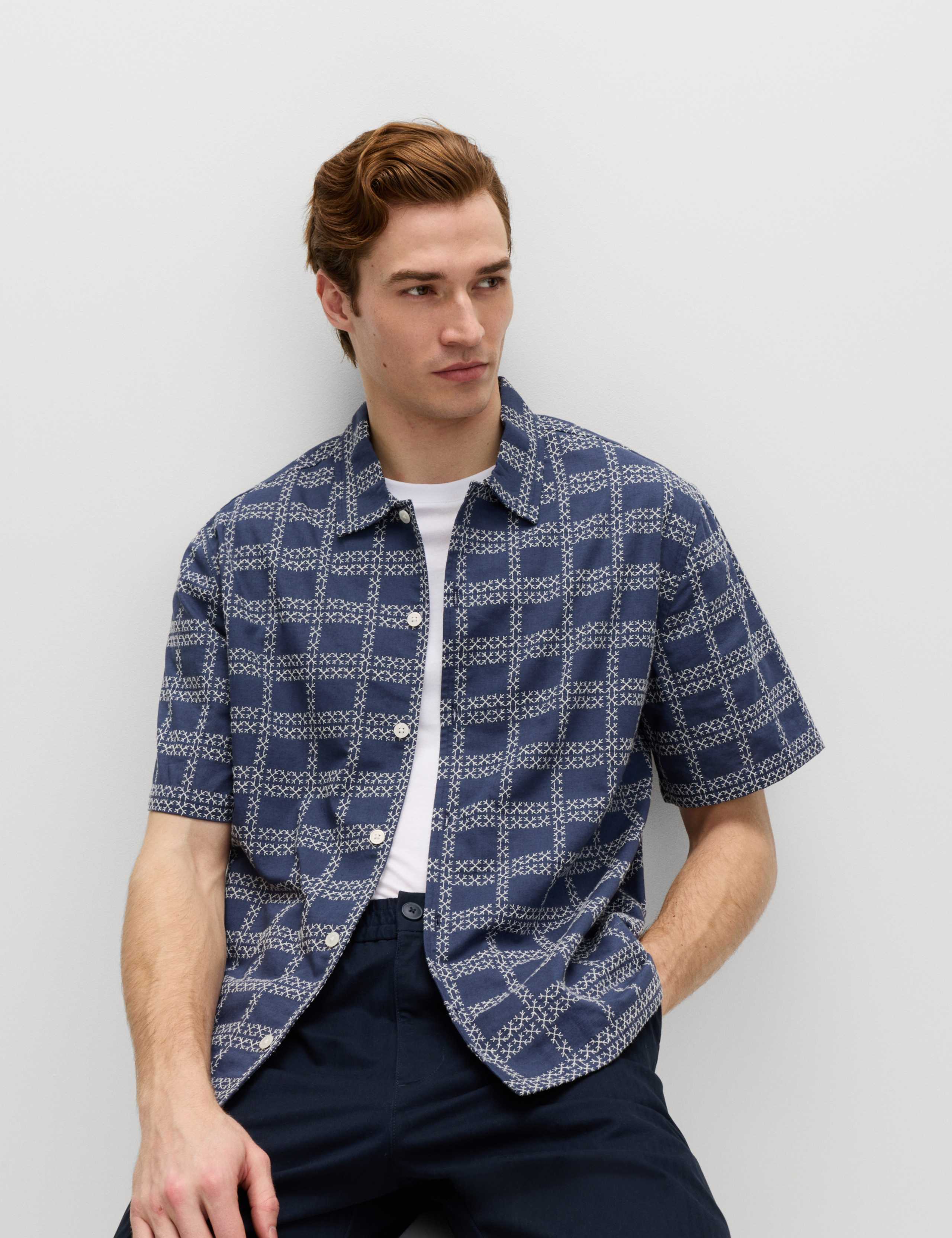 Cotton Rich Embroidered Short Sleeve Shirt