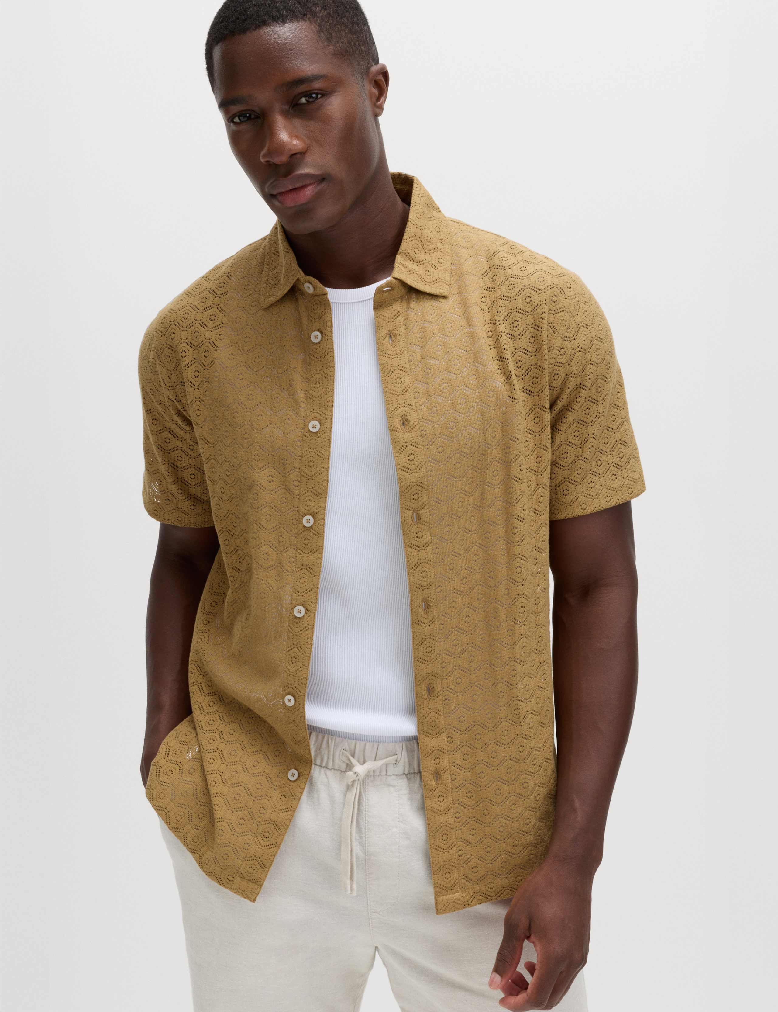 Regular Fit Cotton Rich Textured Short Sleeve Shirt