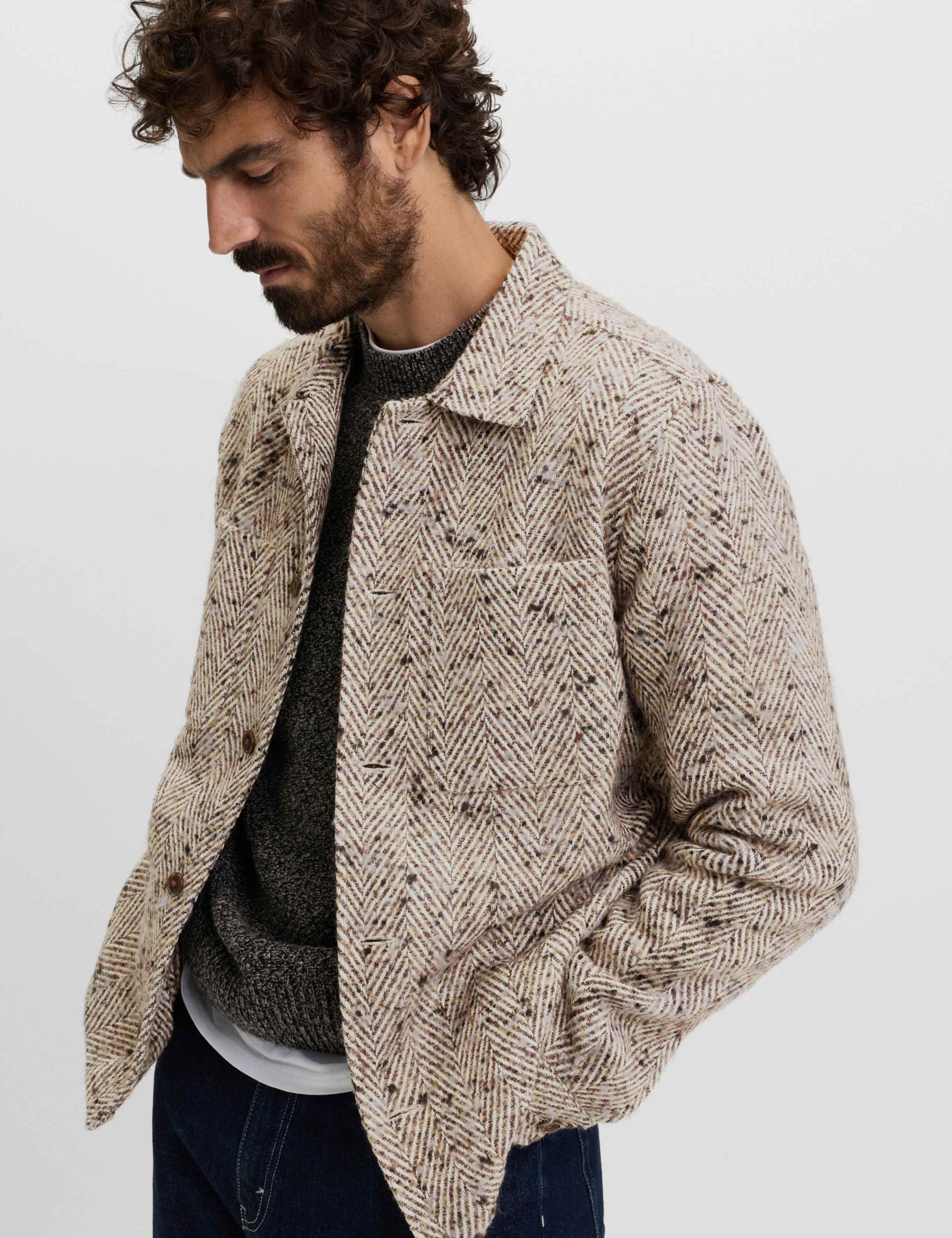 Regular Fit Herringbone Overshirt