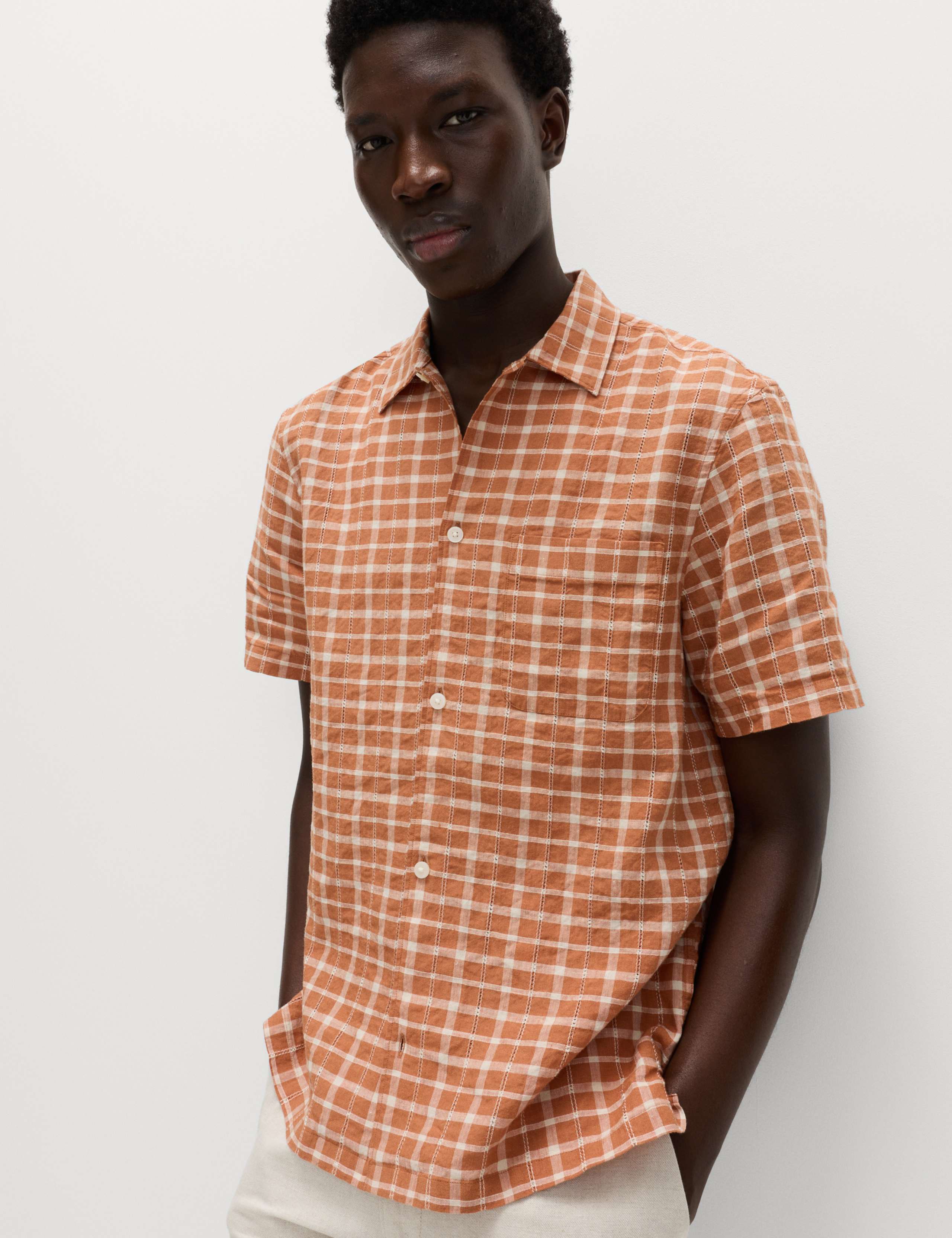 Linen Rich Check Short Sleeve Shirt
