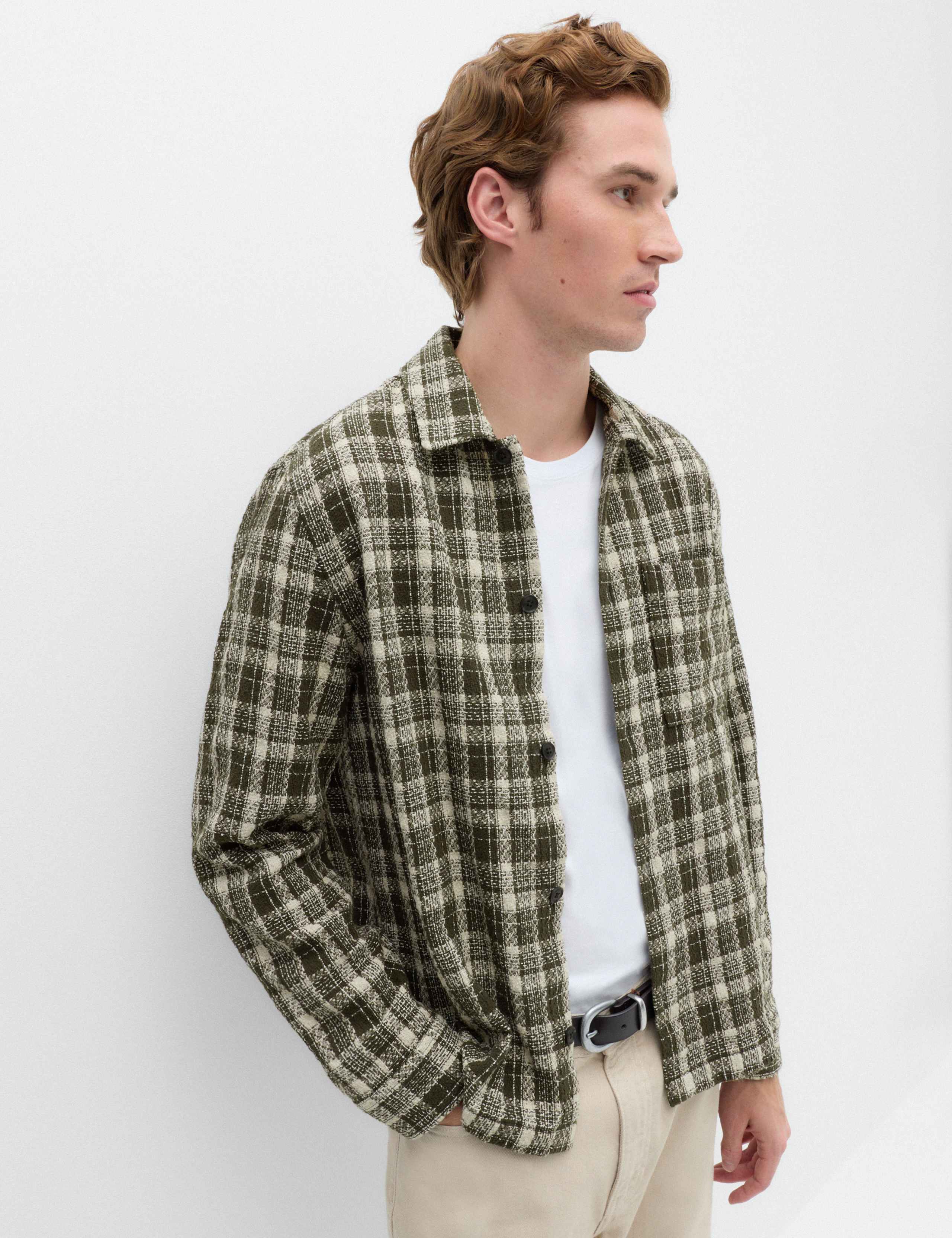 Regular Fit Cotton Rich Textured Checked Overshirt