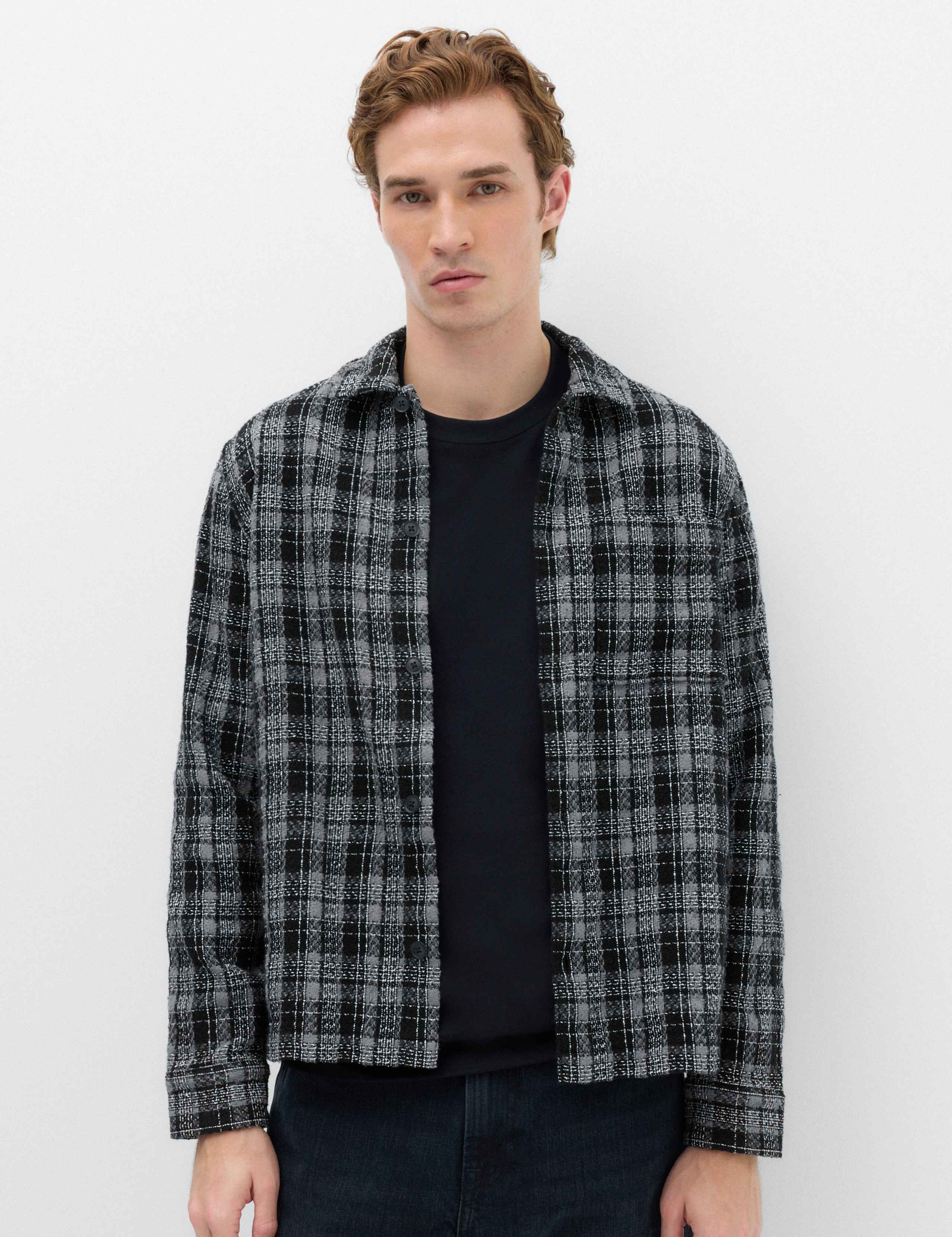 Regular Fit Cotton Rich Textured Checked Overshirt