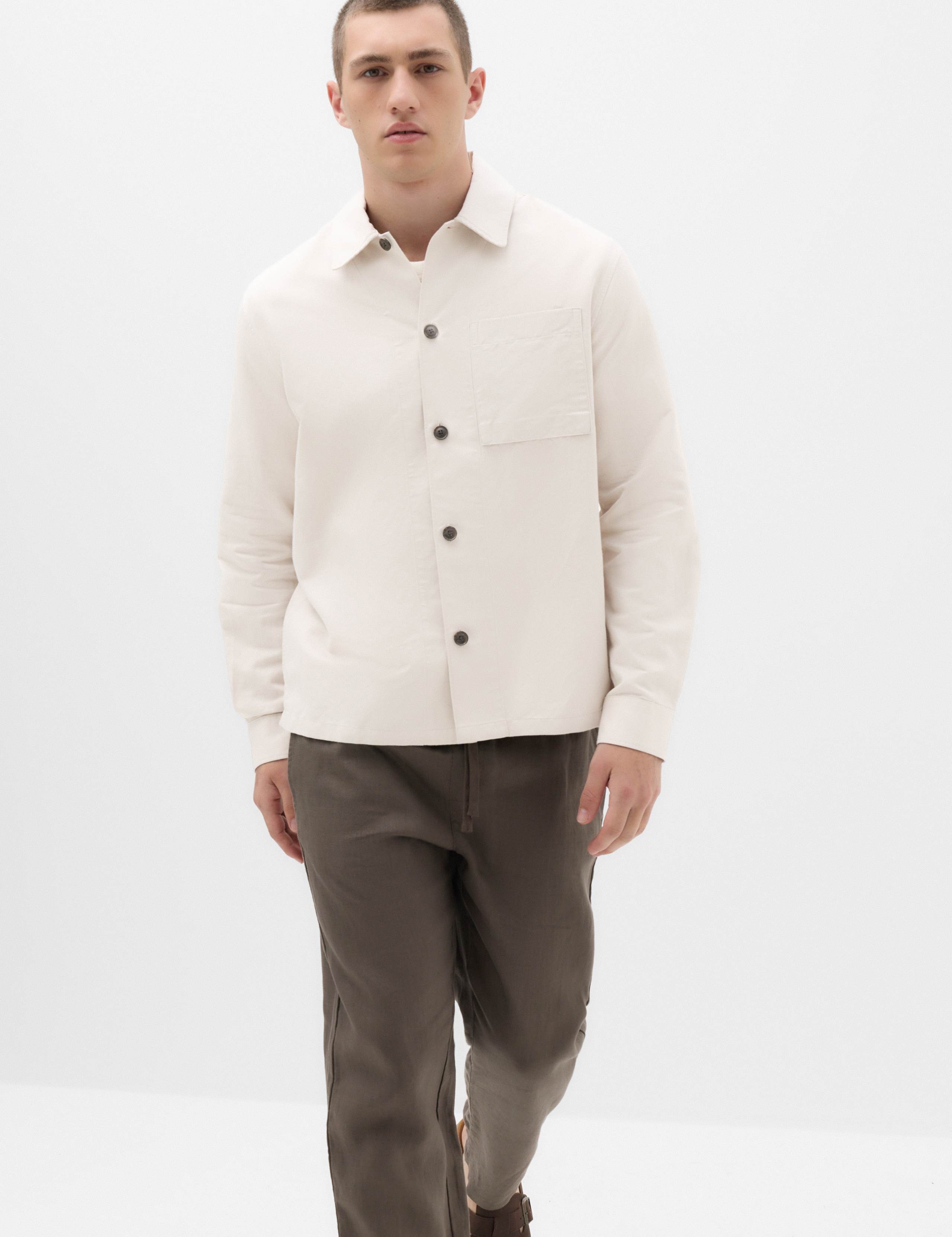 Regular Fit Cotton Linen Blend Overshirt