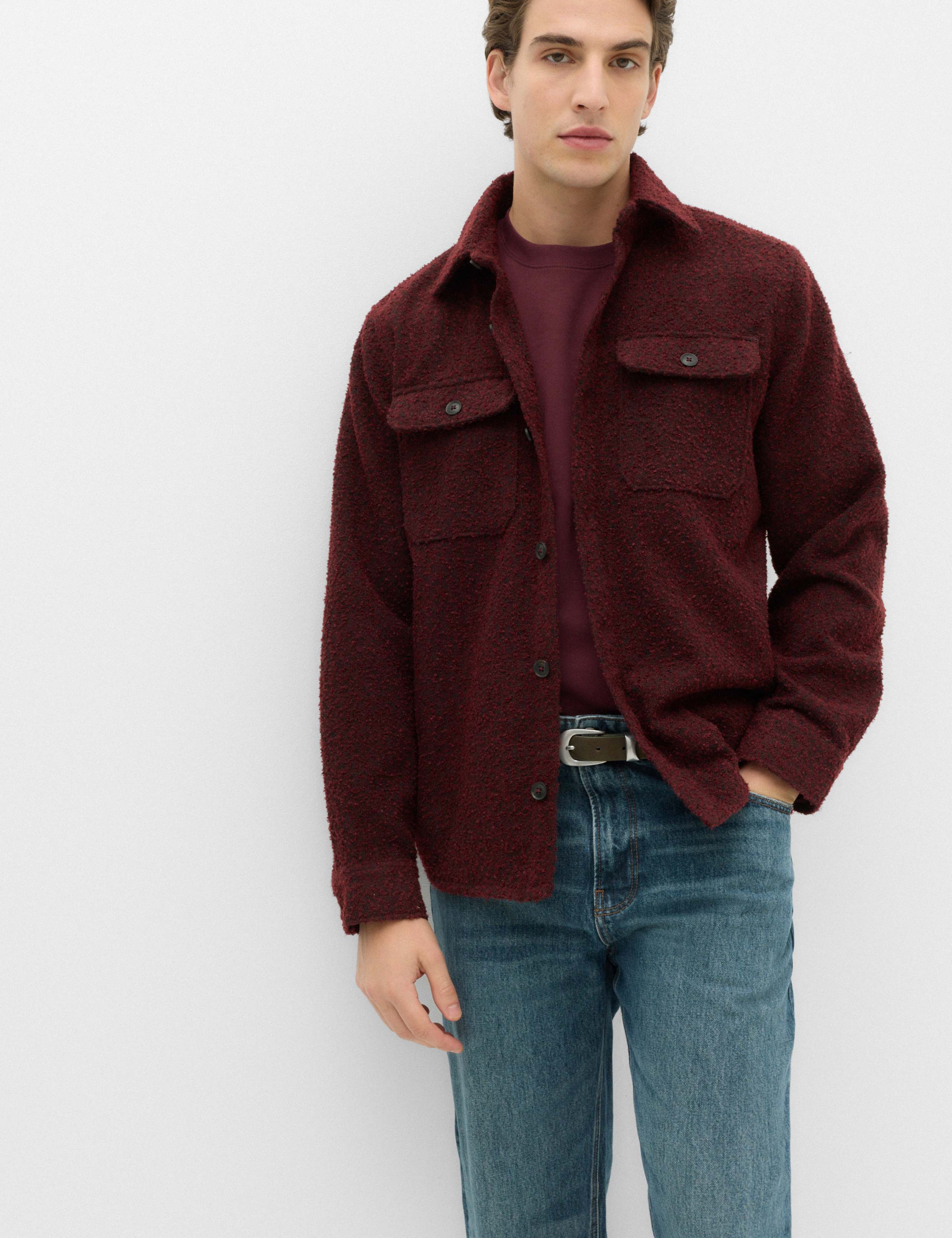 Regular Fit Boucle Textured Overshirt
