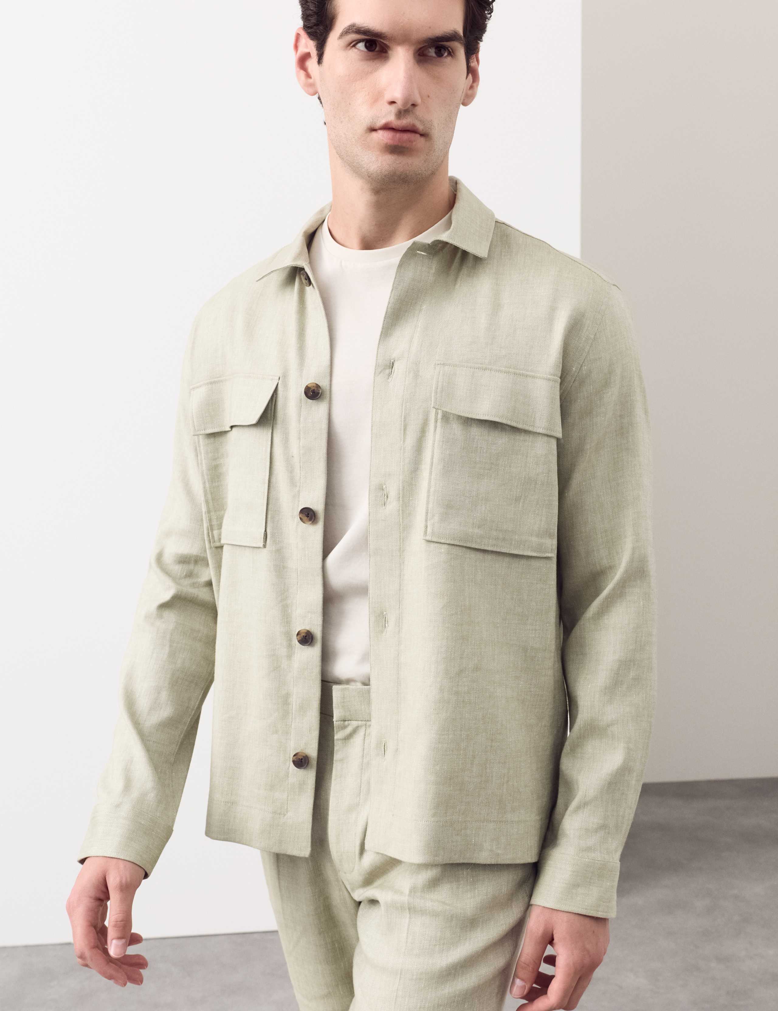Linen Blend Twill Performance Overshirt
