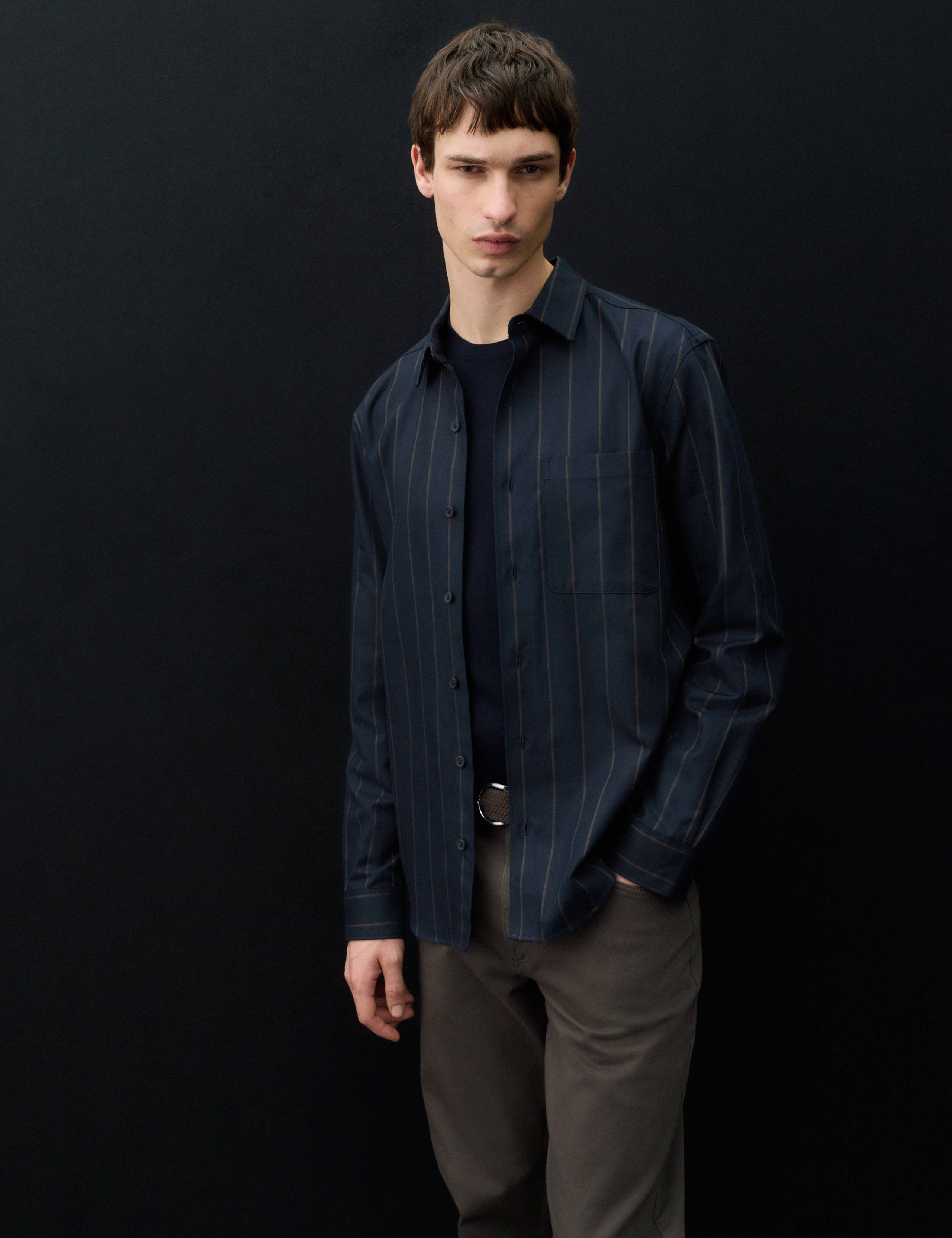 Twill Stripe Long Sleeve Overshirt