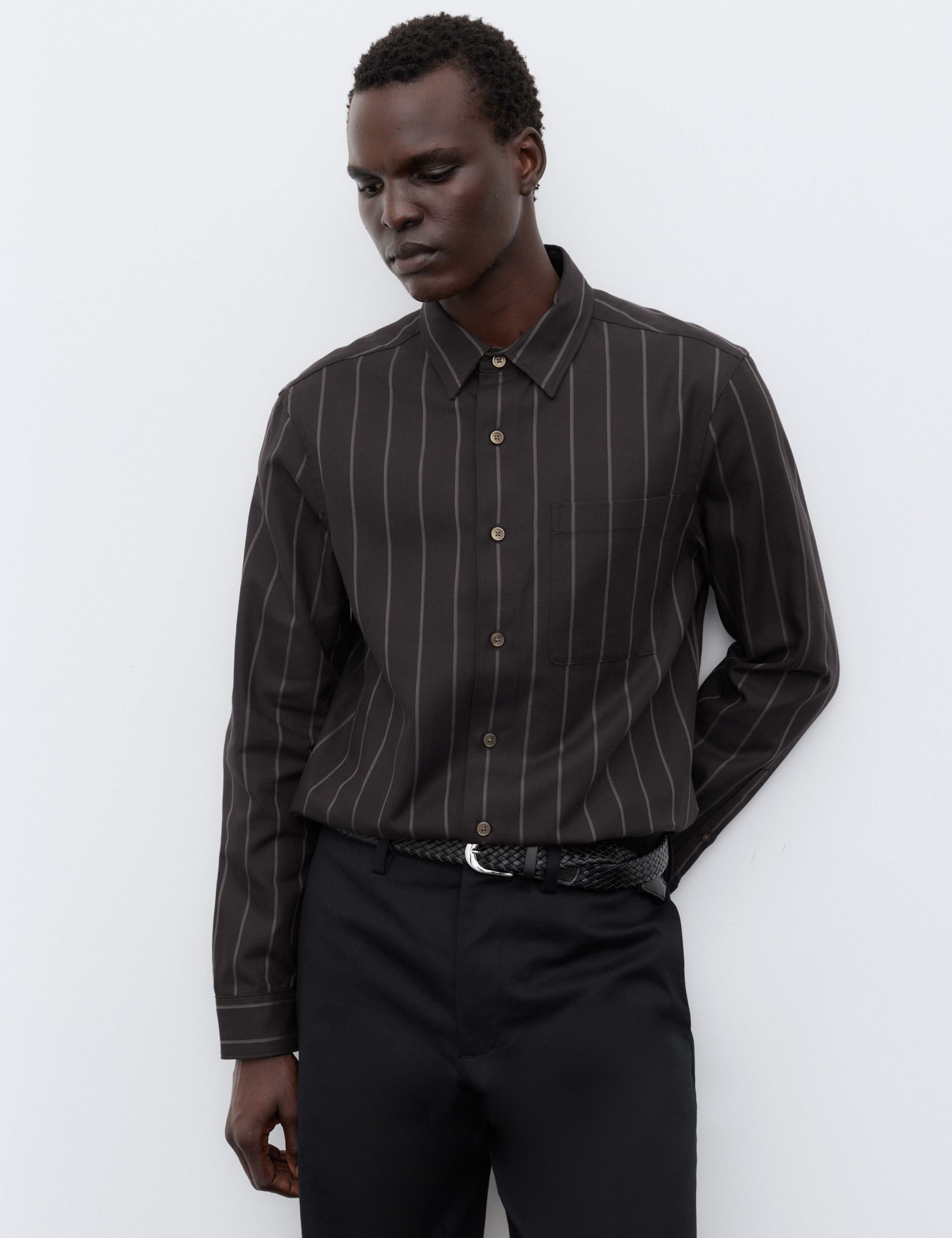 Twill Stripe Long Sleeve Overshirt