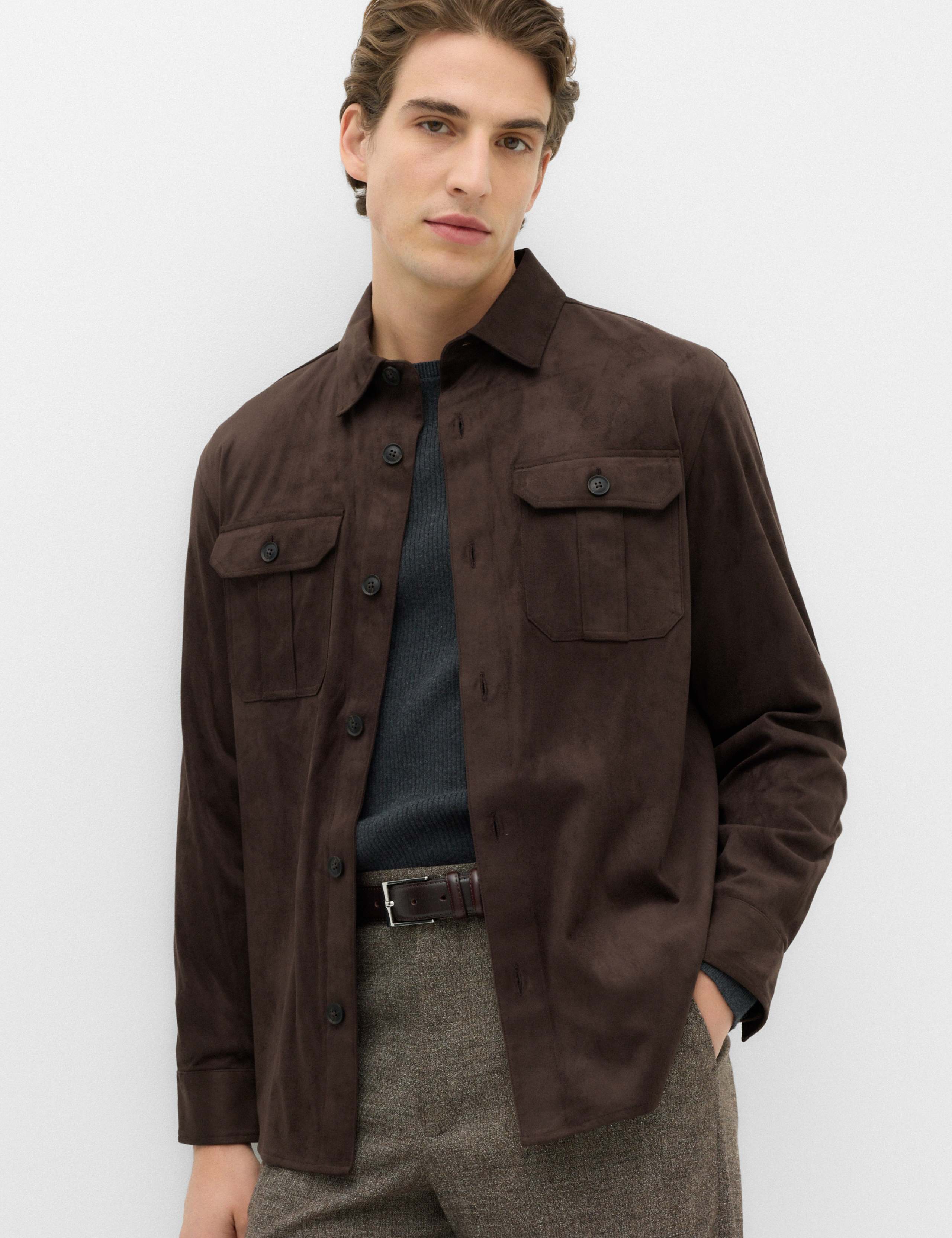 Regular Fit Faux Suede Overshirt