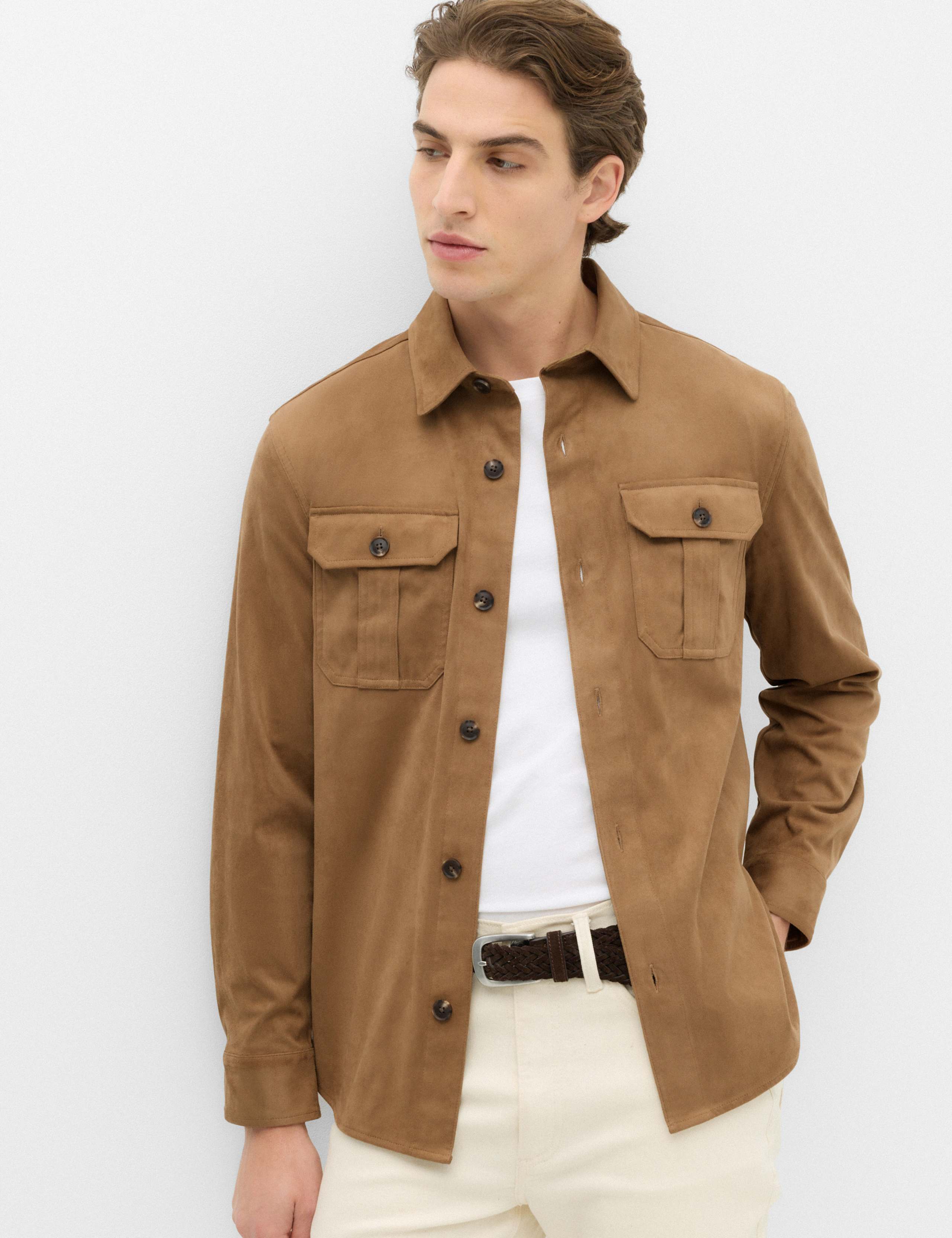 Regular Fit Faux Suede Overshirt