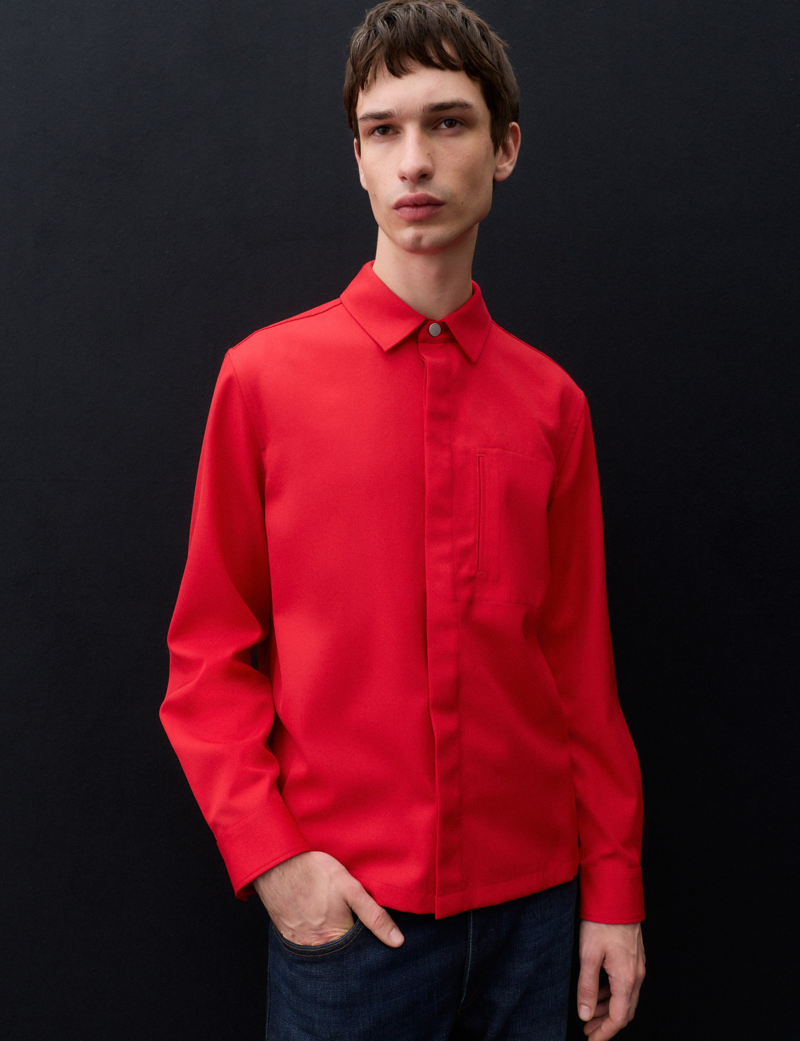 Wool Blend Twill Utility Overshirt