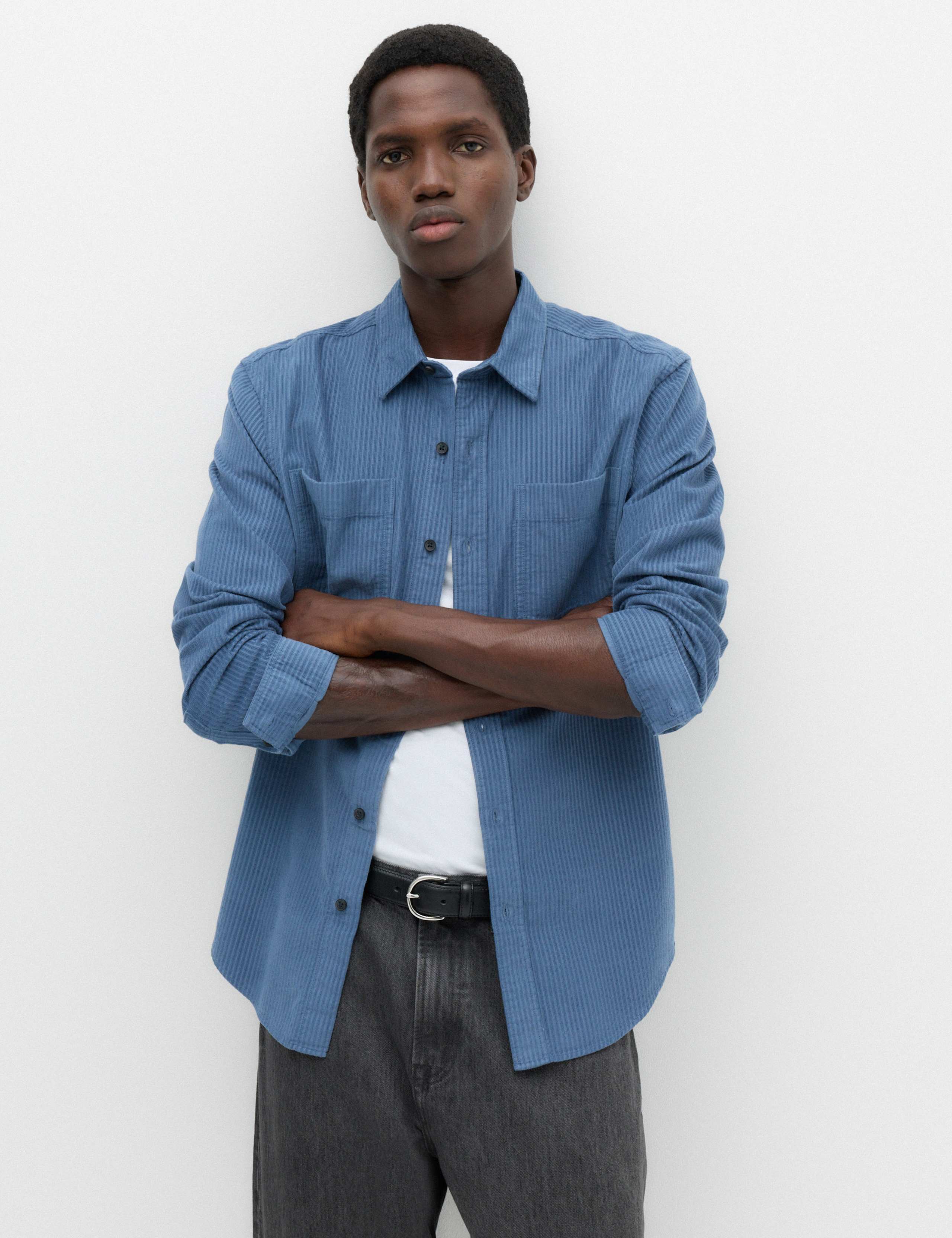 Regular Fit Striped Corduroy Shirt