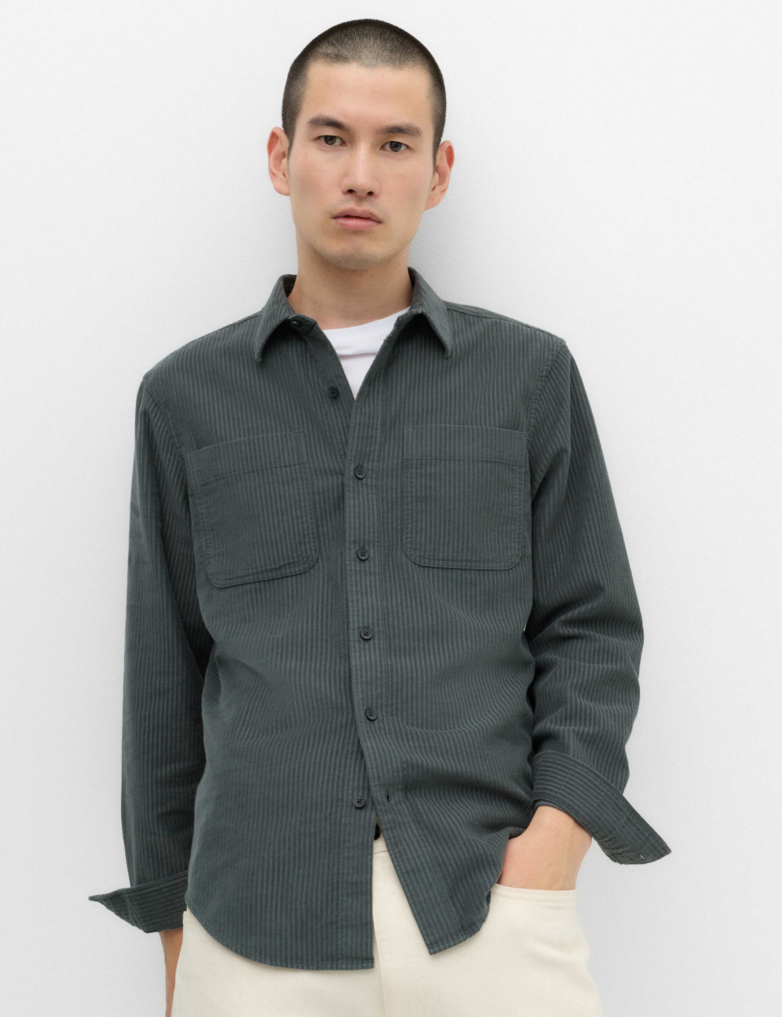 Regular Fit Striped Corduroy Shirt