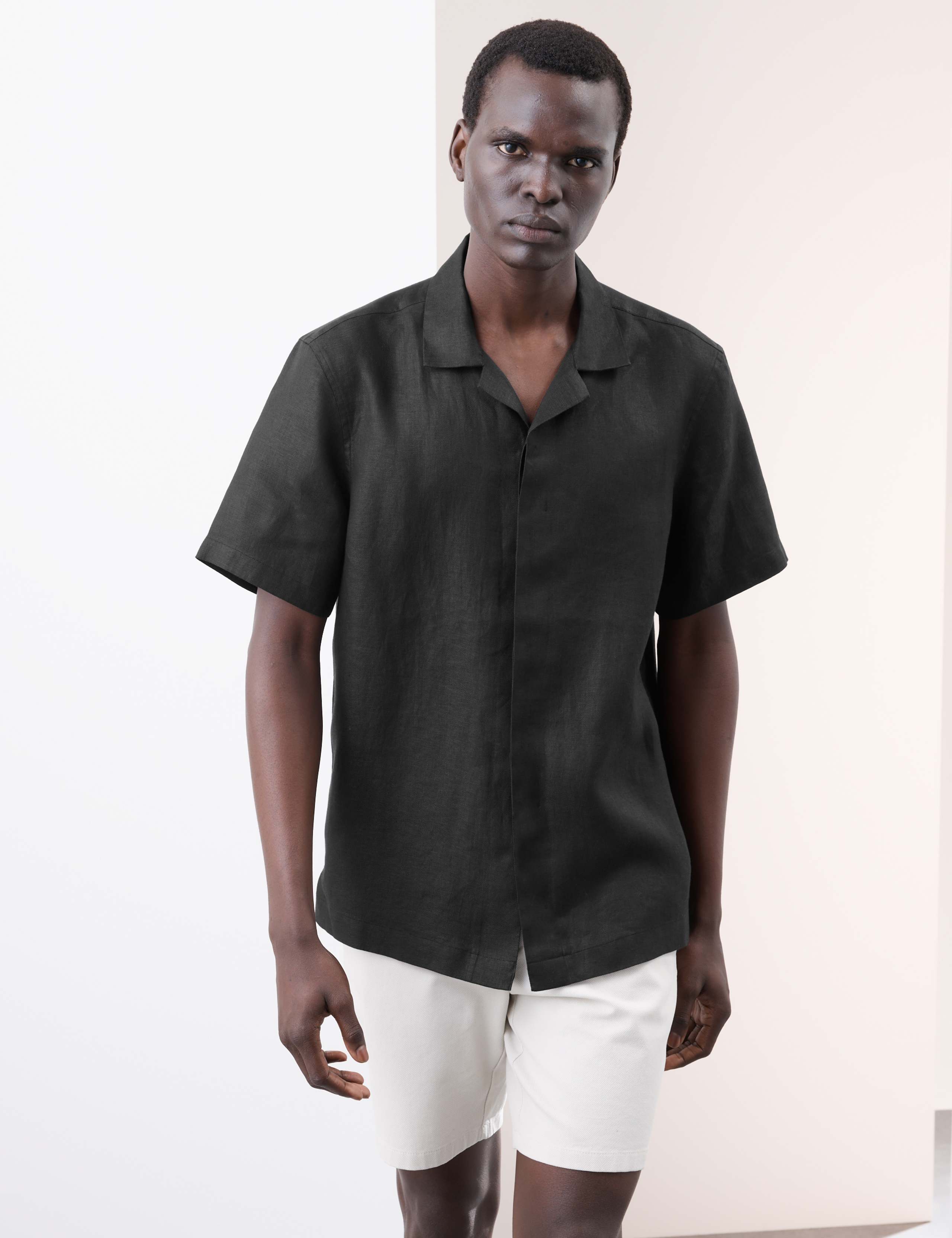 Pure Linen Herringbone Cuban Collar Shirt